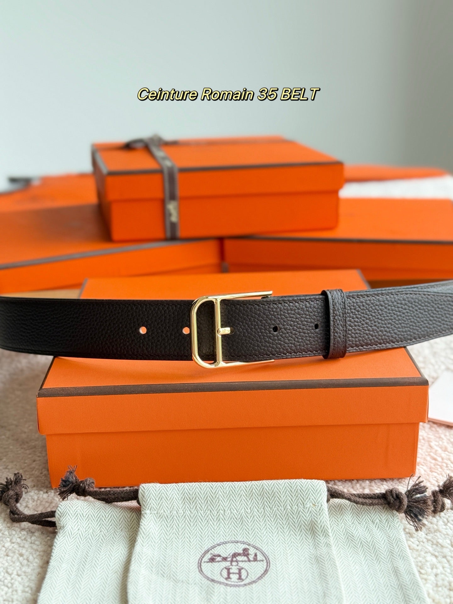 HM Gold 35mm Romain Belt Brown Chocolate  Leather 188392