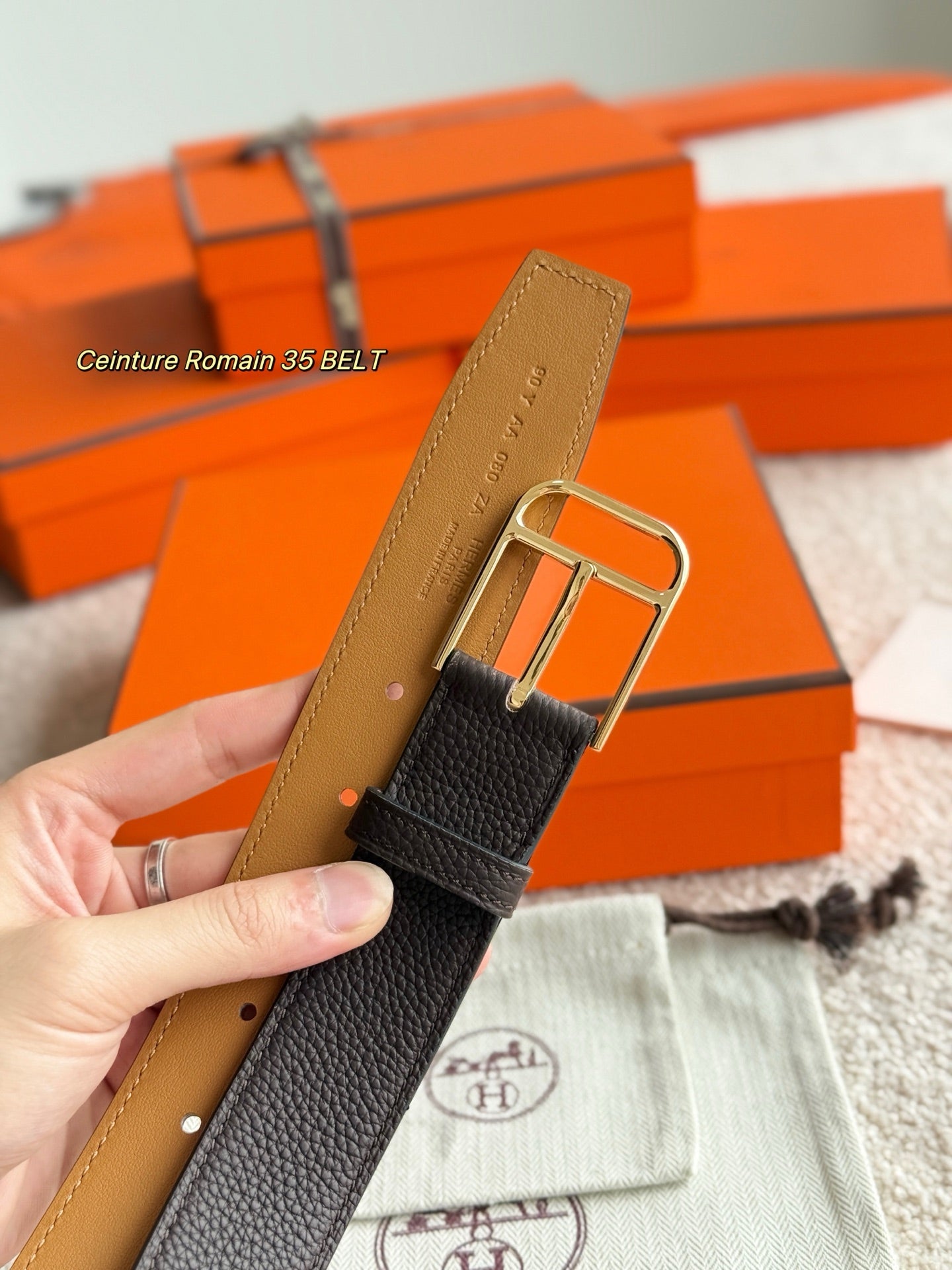 HM Gold 35mm Romain Belt Brown Chocolate  Leather 188392