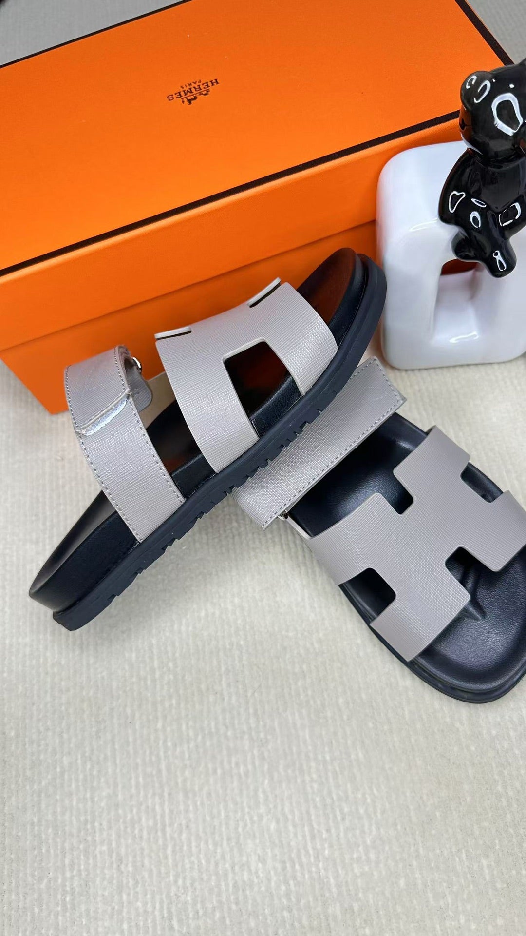 HM Men's Chypre Slide Black Grey Cowhide 540211