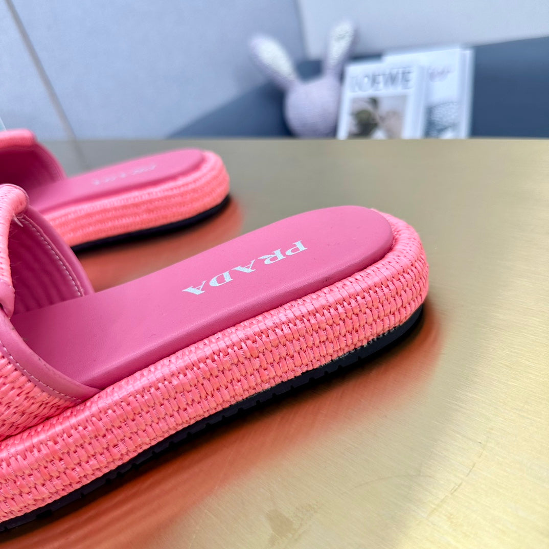 PRA CROCHET SLIDES SLIPPERS HOT PINK RAFFIA