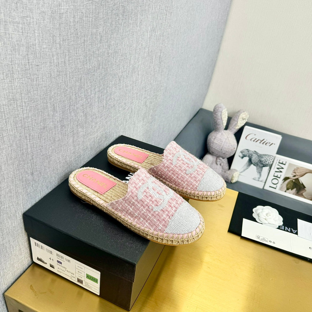 espadrilles mule pink wool white sequin