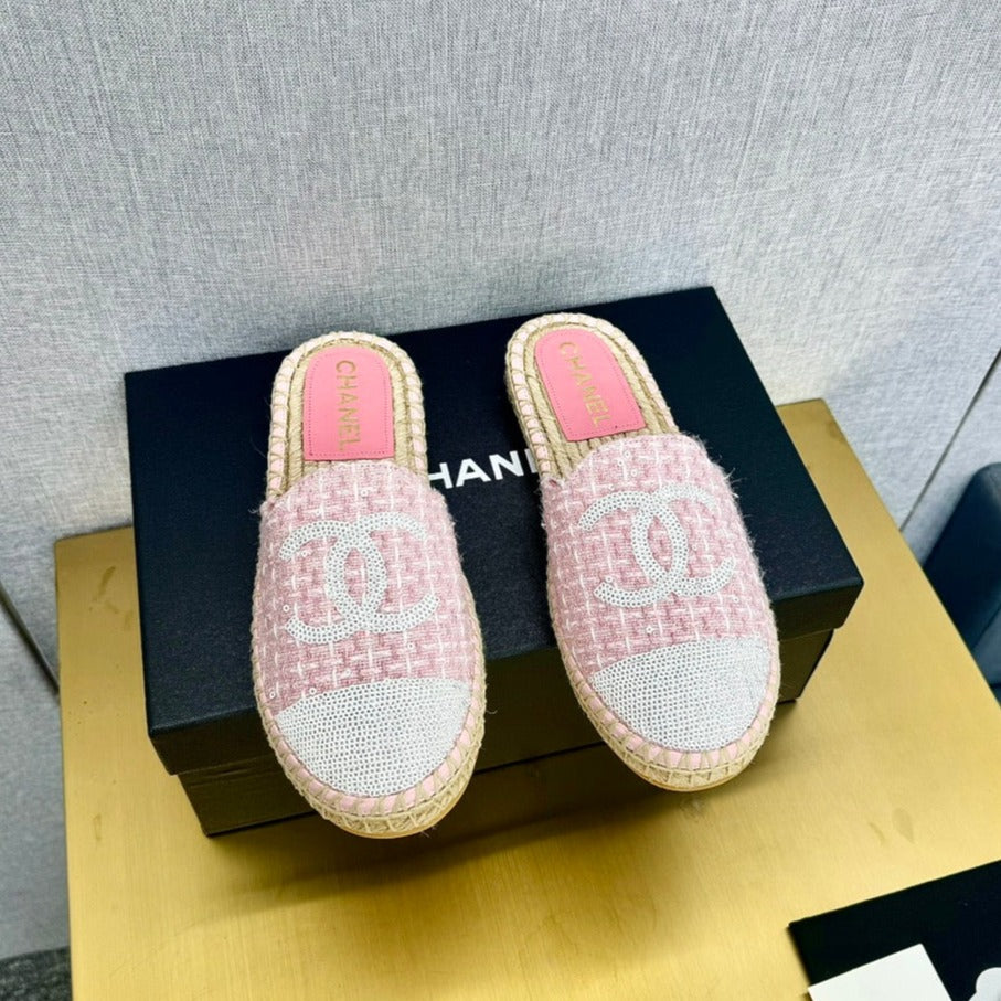 espadrilles mule pink wool white sequin