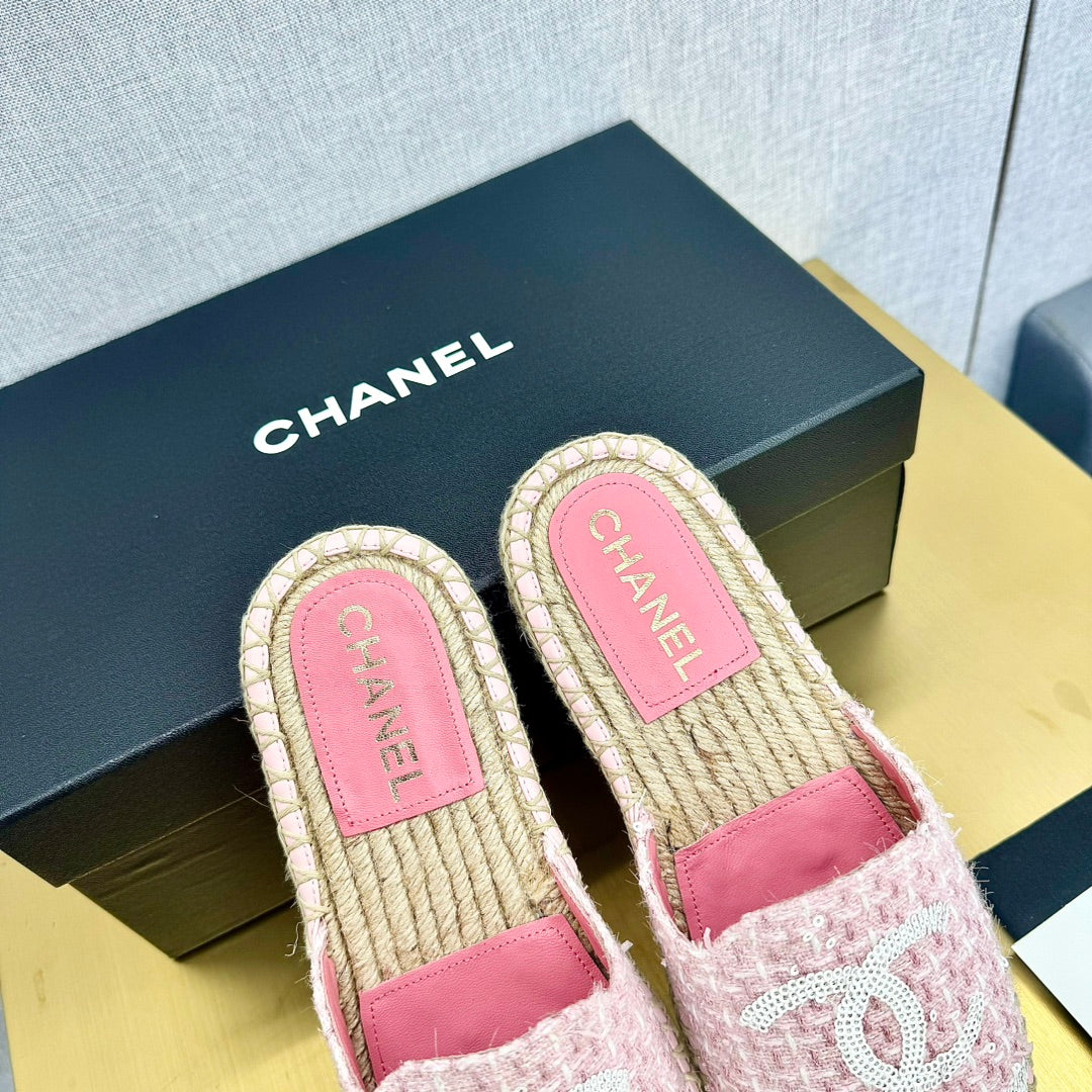 espadrilles mule pink wool white sequin