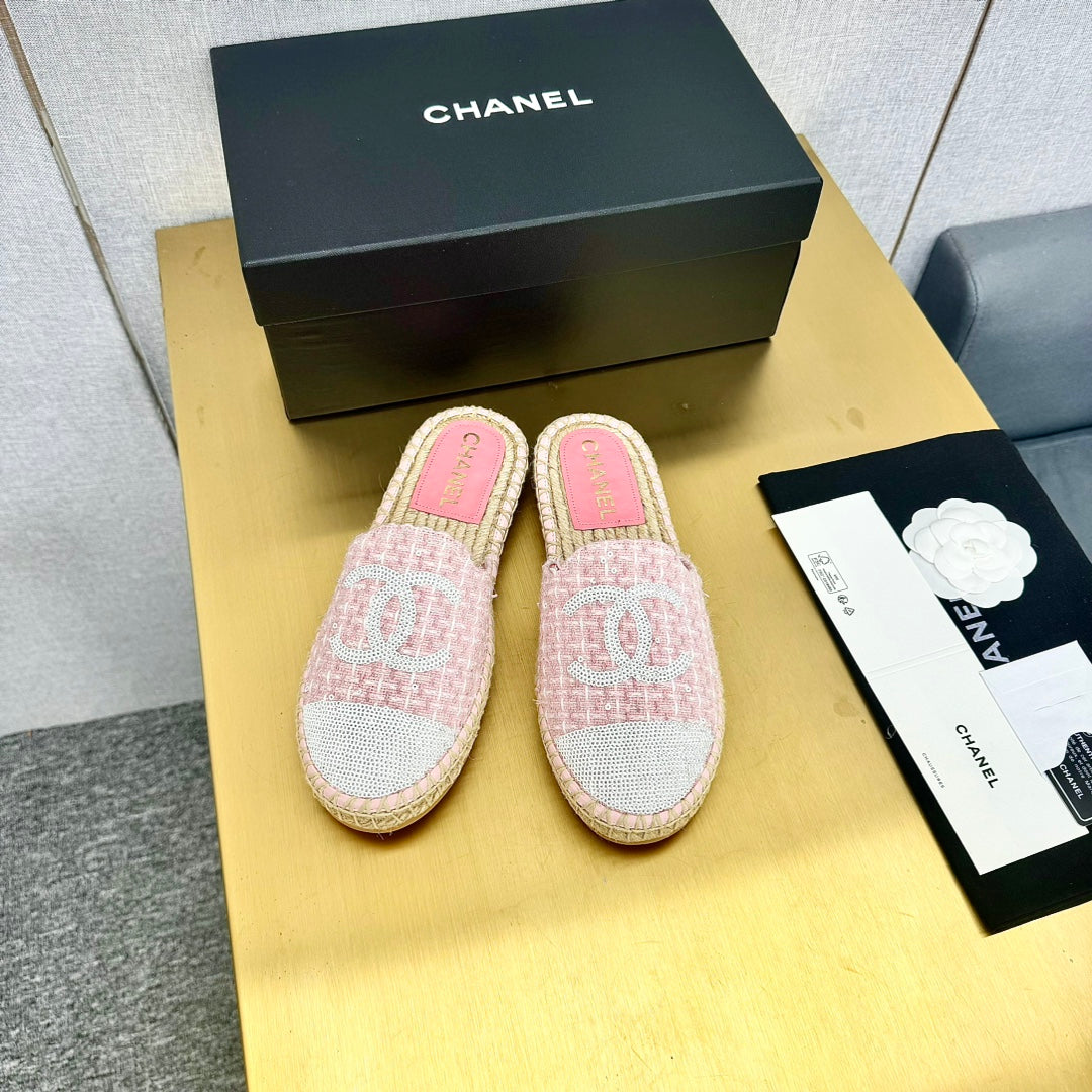 espadrilles mule pink wool white sequin