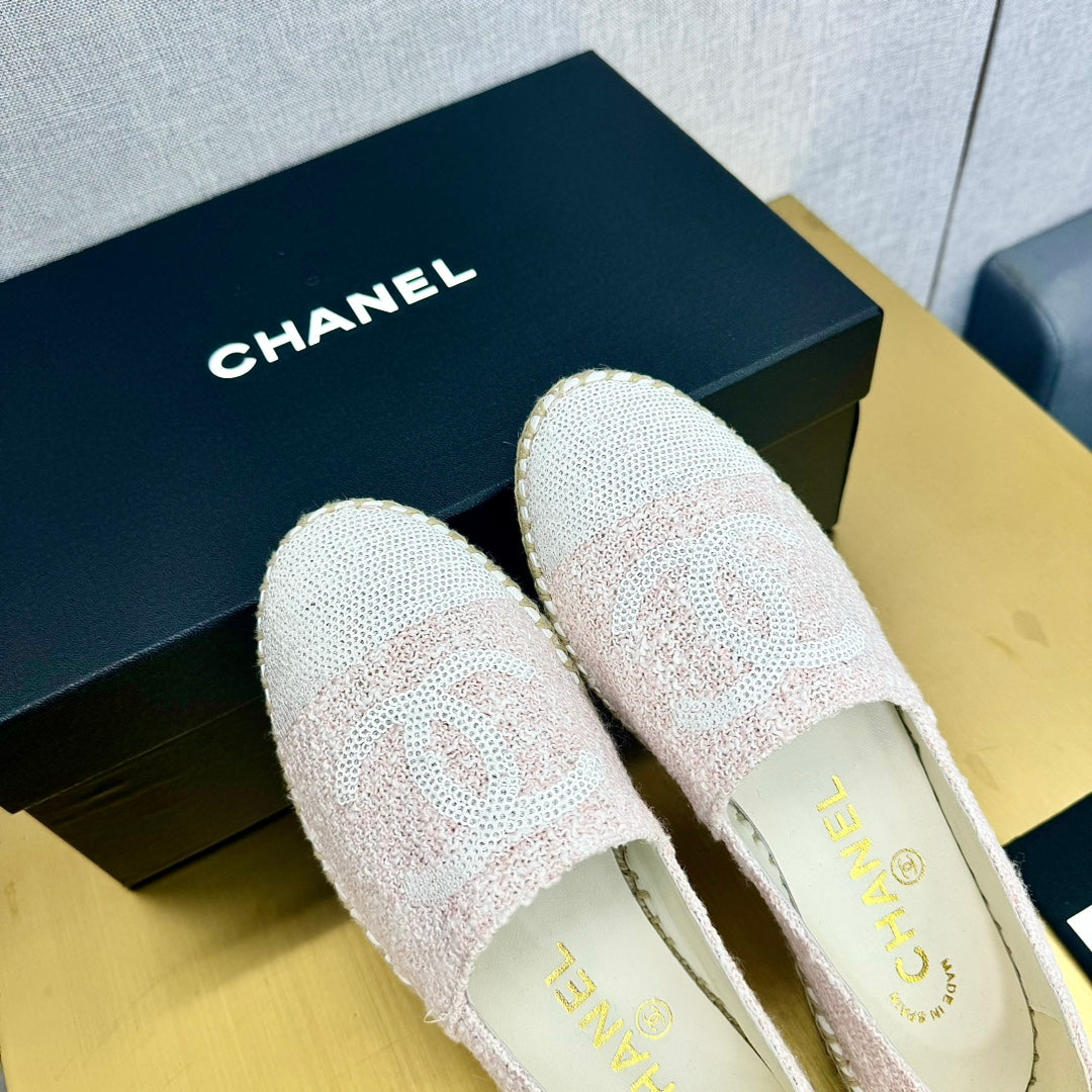 espadrillÃ© pink tweed white sequin