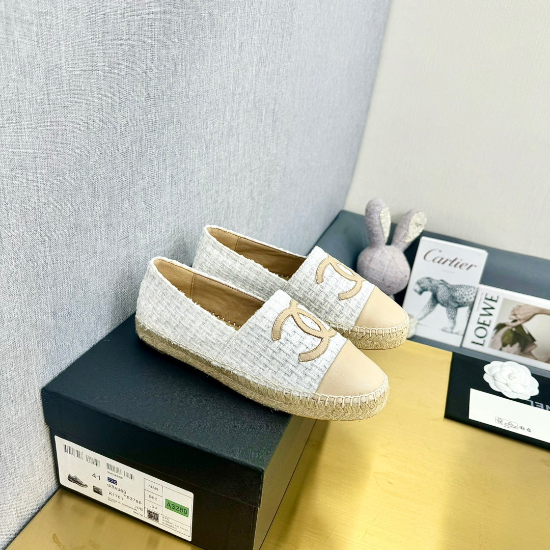 espadrilles white tweed light beige calfskin