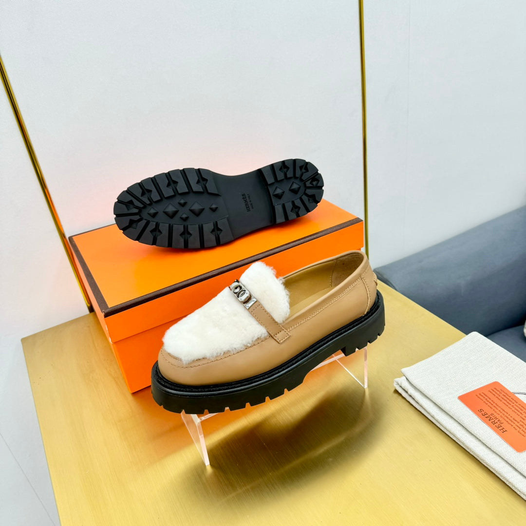 HM Icone Loafer White Shearling Brown Clalfskin