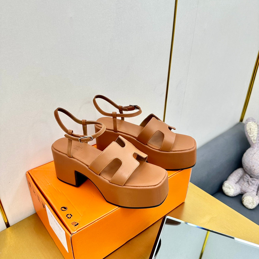 HM Platform Slingback Brown Calfskin 370755