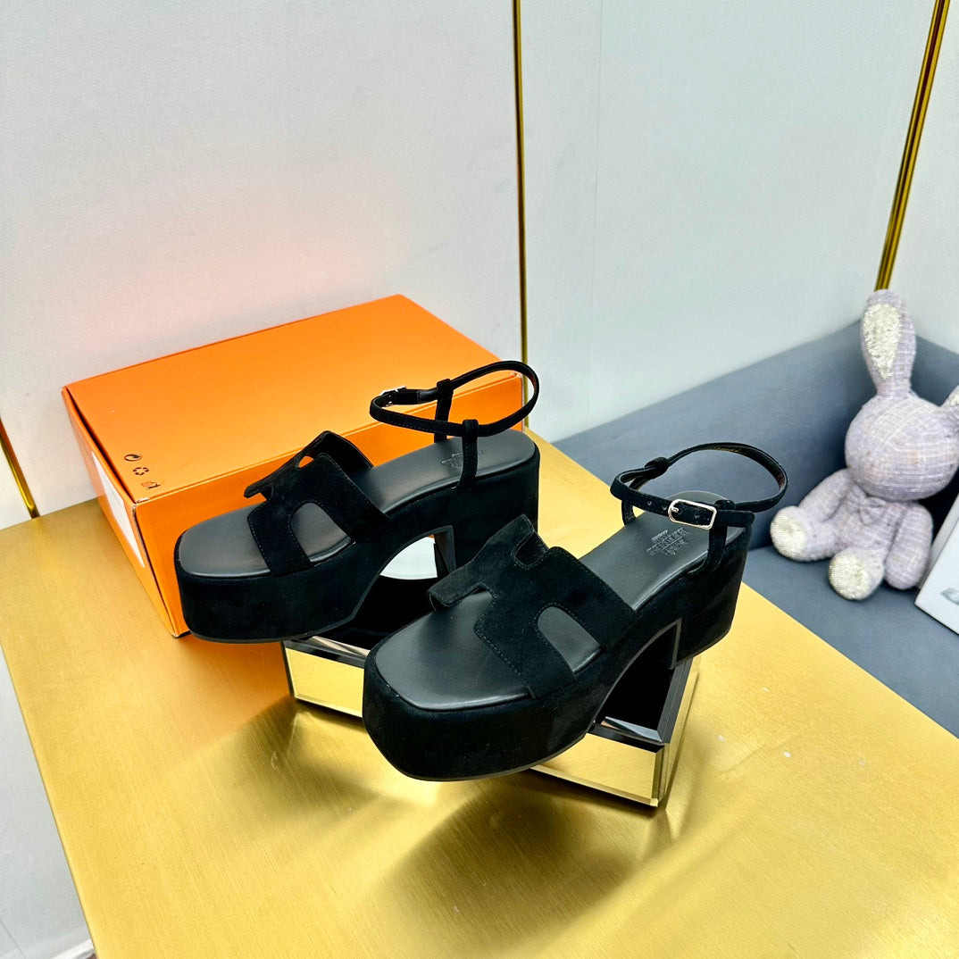 HM Platform Slingback Black Suede 370758