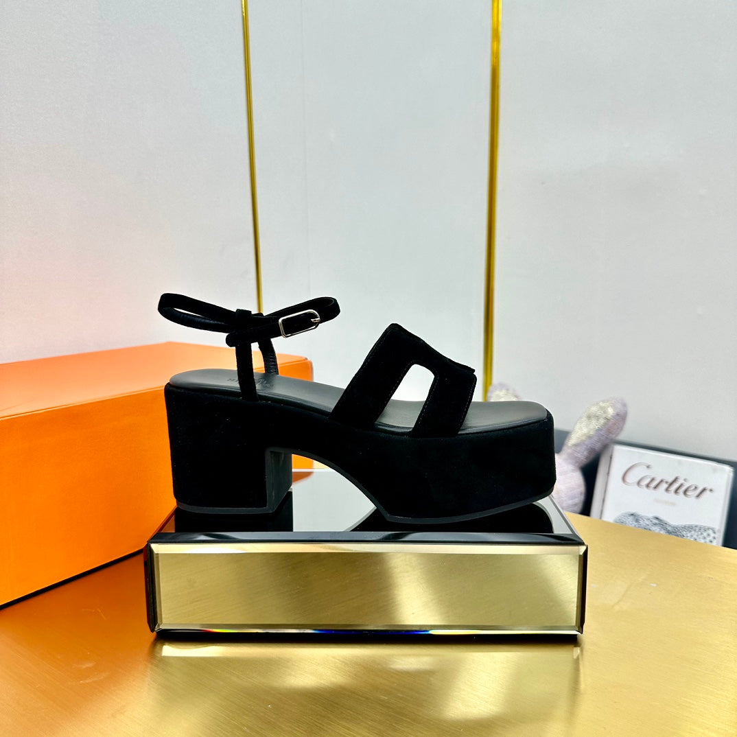 HM Platform Slingback Black Suede 370758