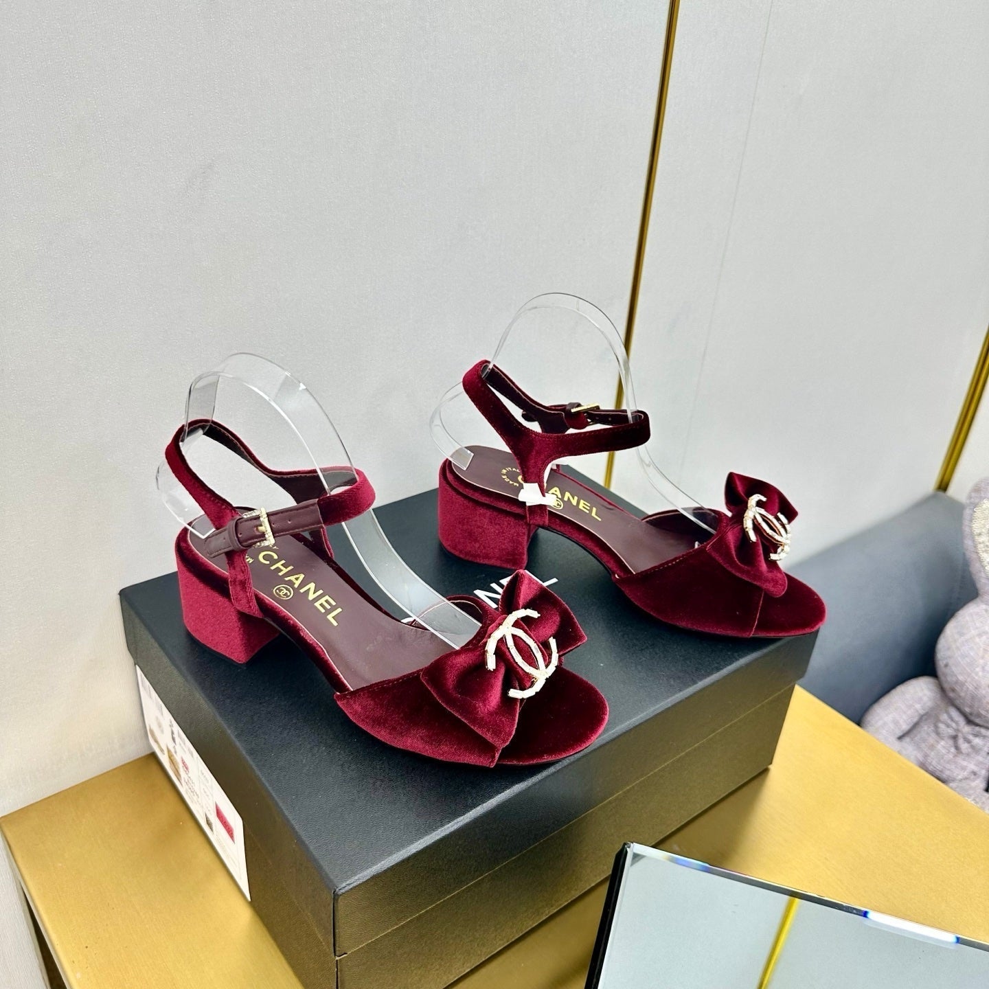 CC 25 Sandal Heels Burgundy Red Velvet 238484