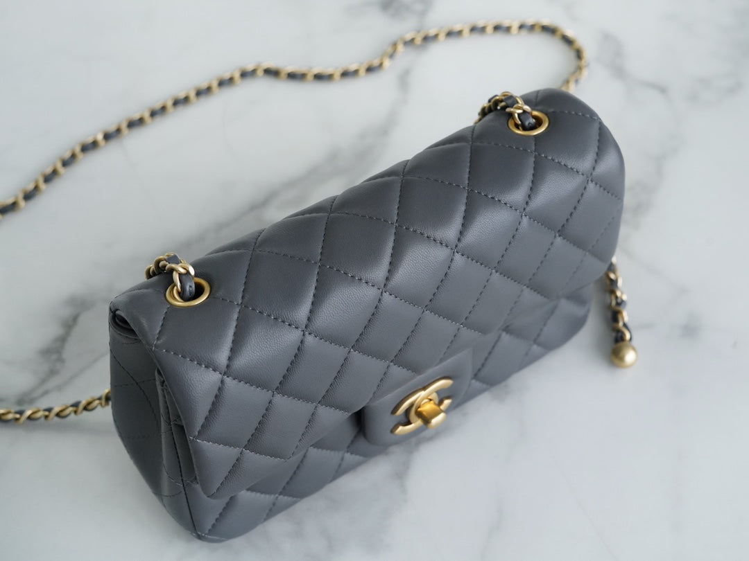 CLASSIC FLAP BAG MINI RECTANGE 20 ROCK GRAY LAMBSKIN GOLD HARDWARE