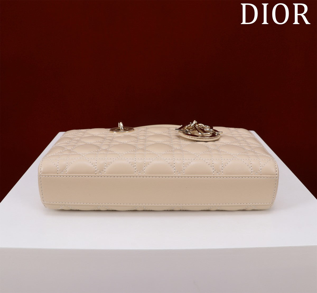 medium lady d-joy 26 light beige lambskin