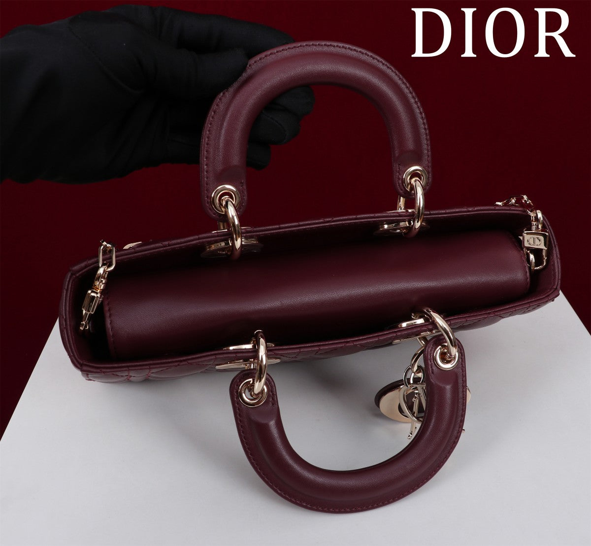 medium lady d-joy 26 burgundy lambskin