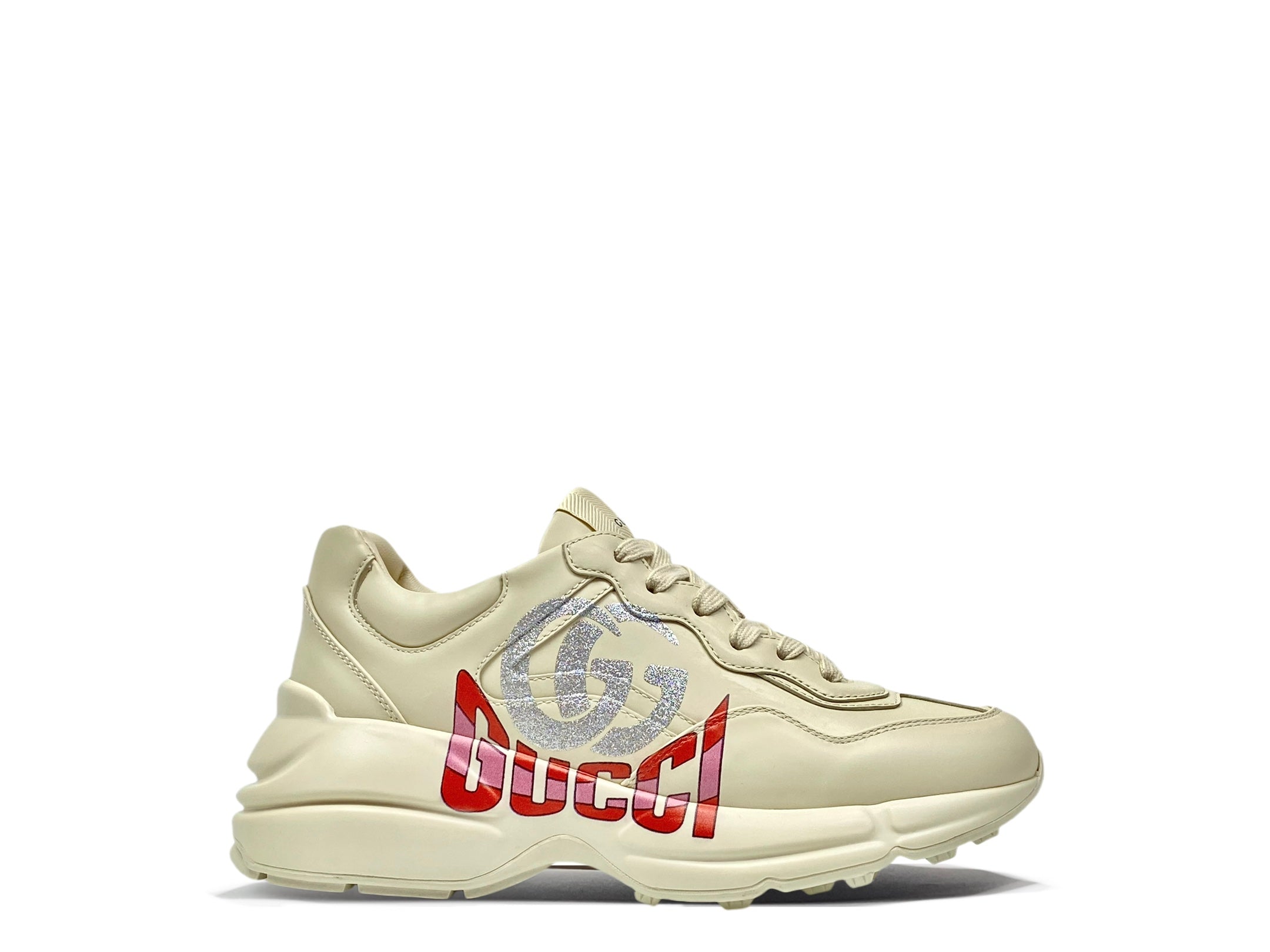 GG Men's Rhyton Sneaker Milk White Calfskin 524482