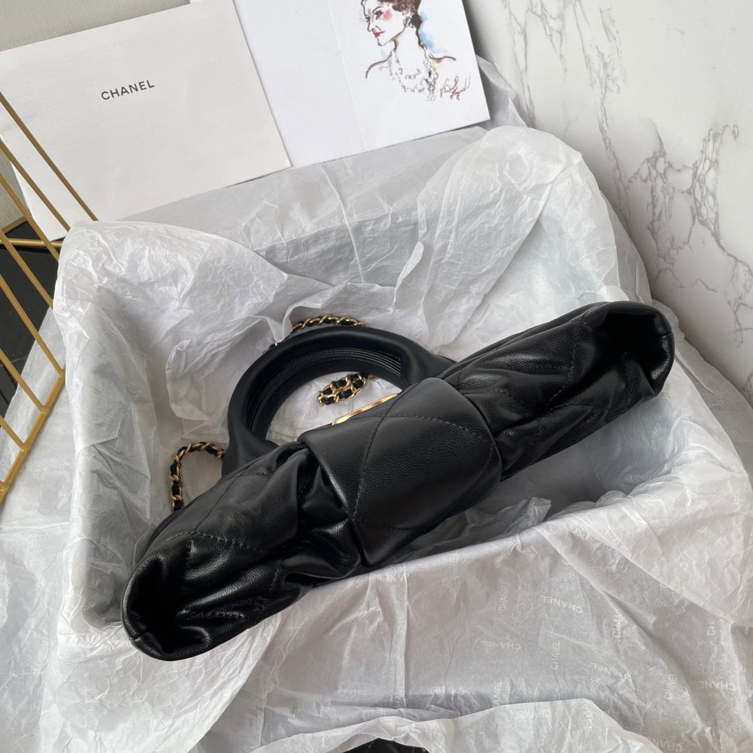 CC 25K Mini Bow Bag 26cm Black Calfskin