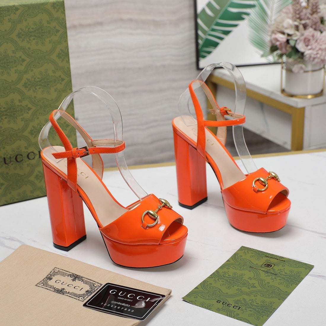 GG Sandales Cuir Noir Orange