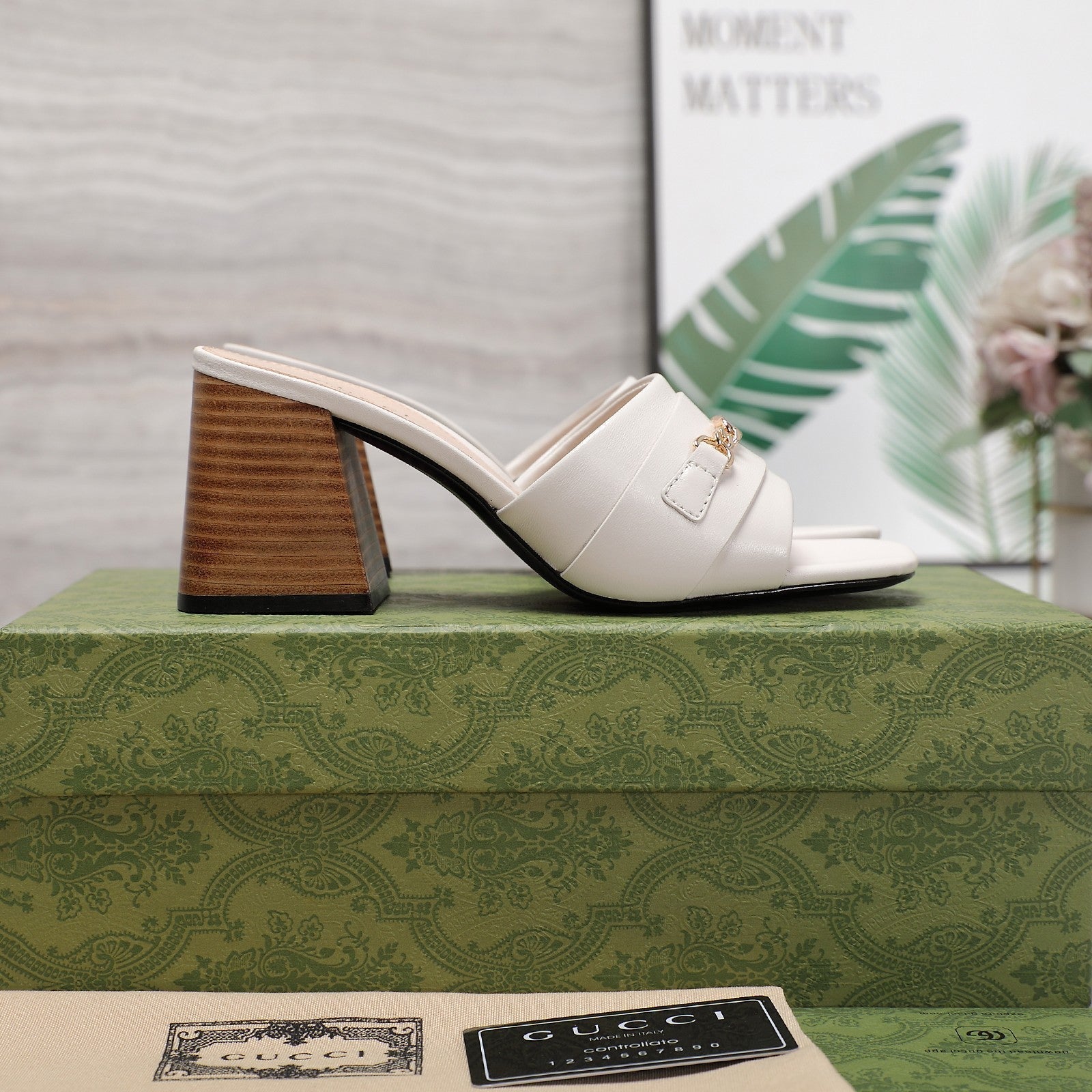 GG High Heels Half Slippers White