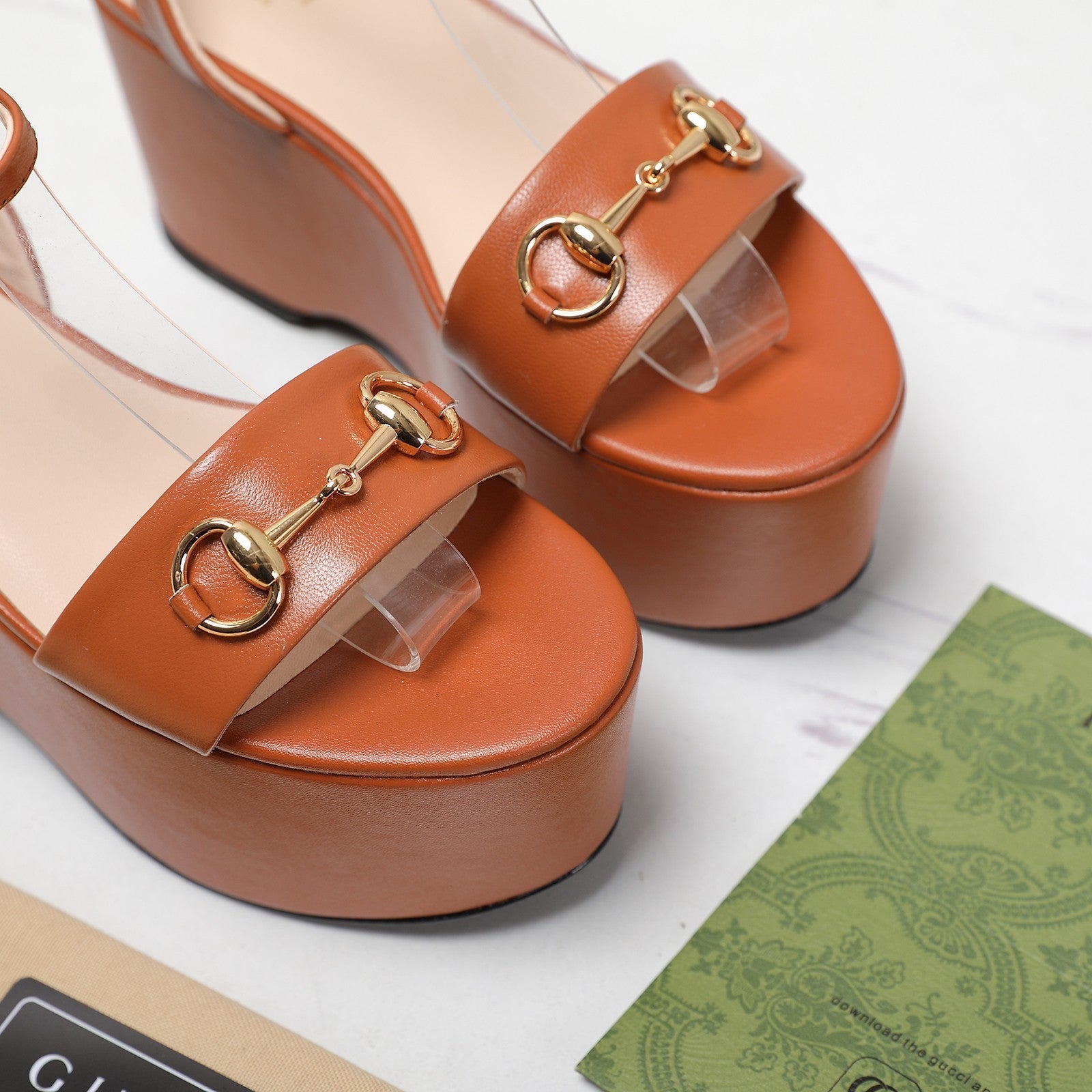 GG  Horsebit Wedges Sandals Orange