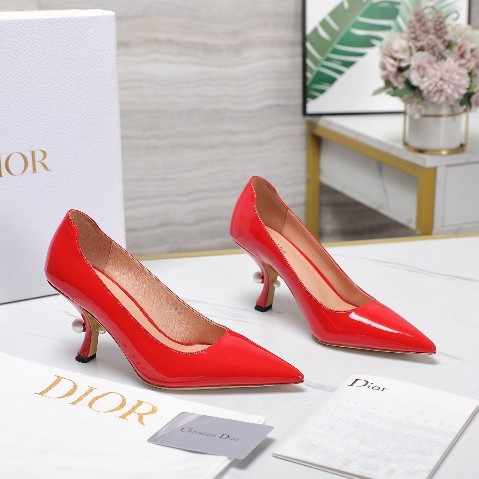 CD Tribales Pump 80mm Glossy Red Orange Cowhide