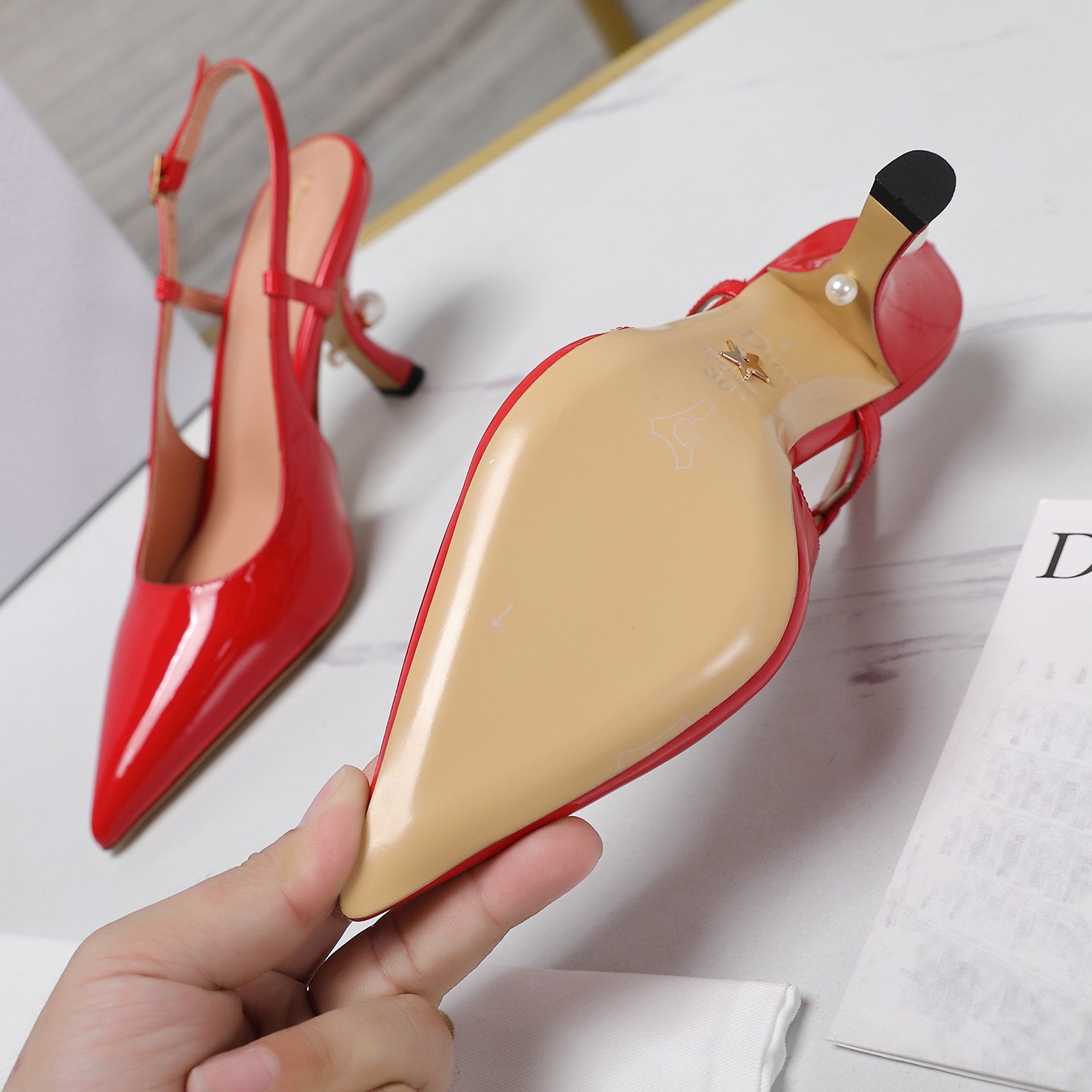 CD Tribales Slingback Pump Glossy Red Orange Cowhide