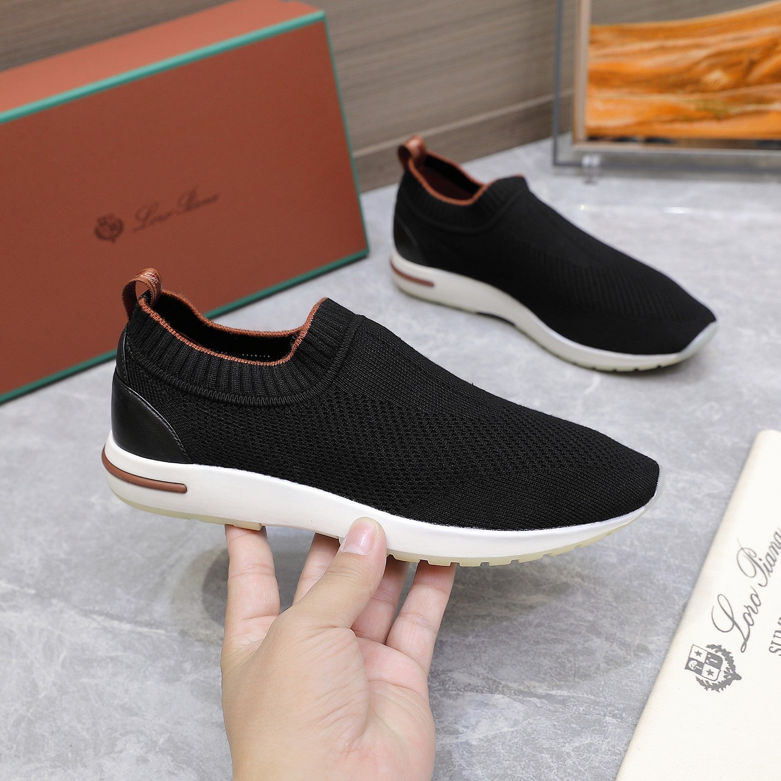 LP lady Flexy Walk Sneaker Black Wool And Calfskin 310446