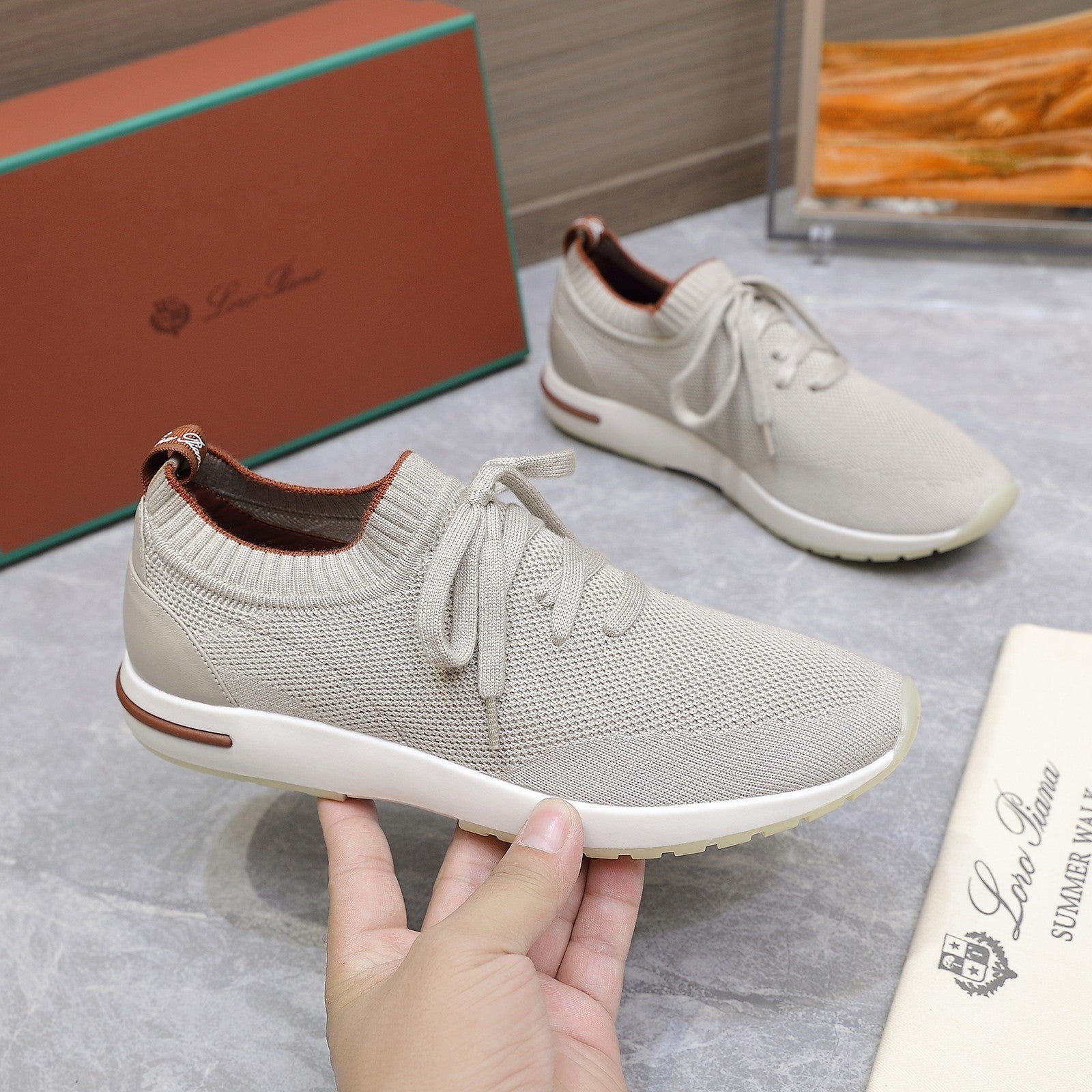 LP lady Flexy Walk  Sneaker Power Pearl mix Orange Wool And Calfskin 310447