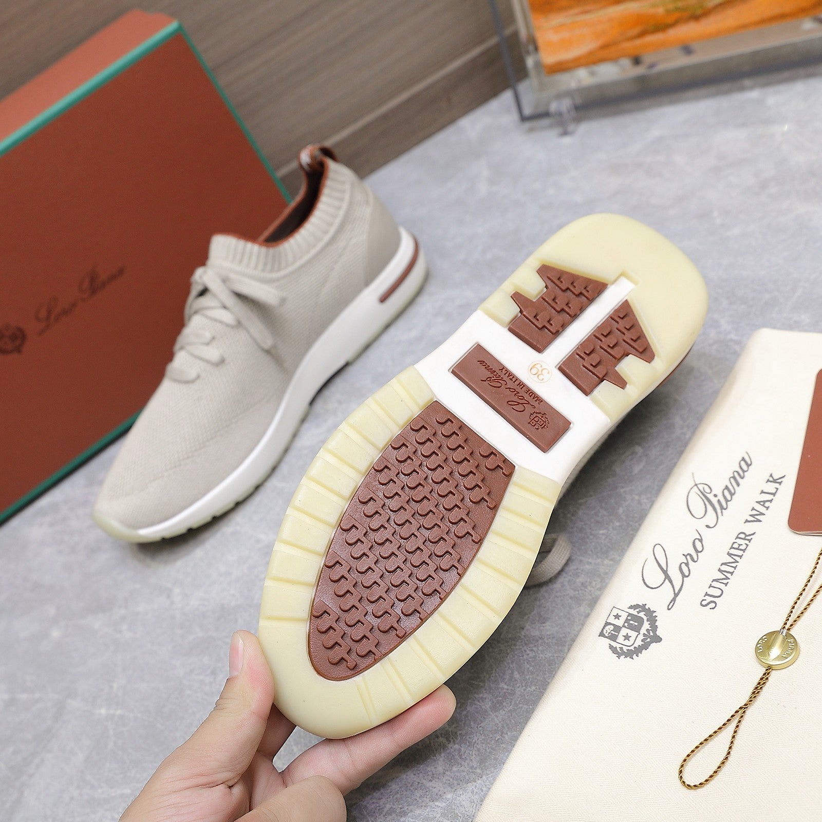 LP lady Flexy Walk  Sneaker Power Pearl mix Orange Wool And Calfskin 310447