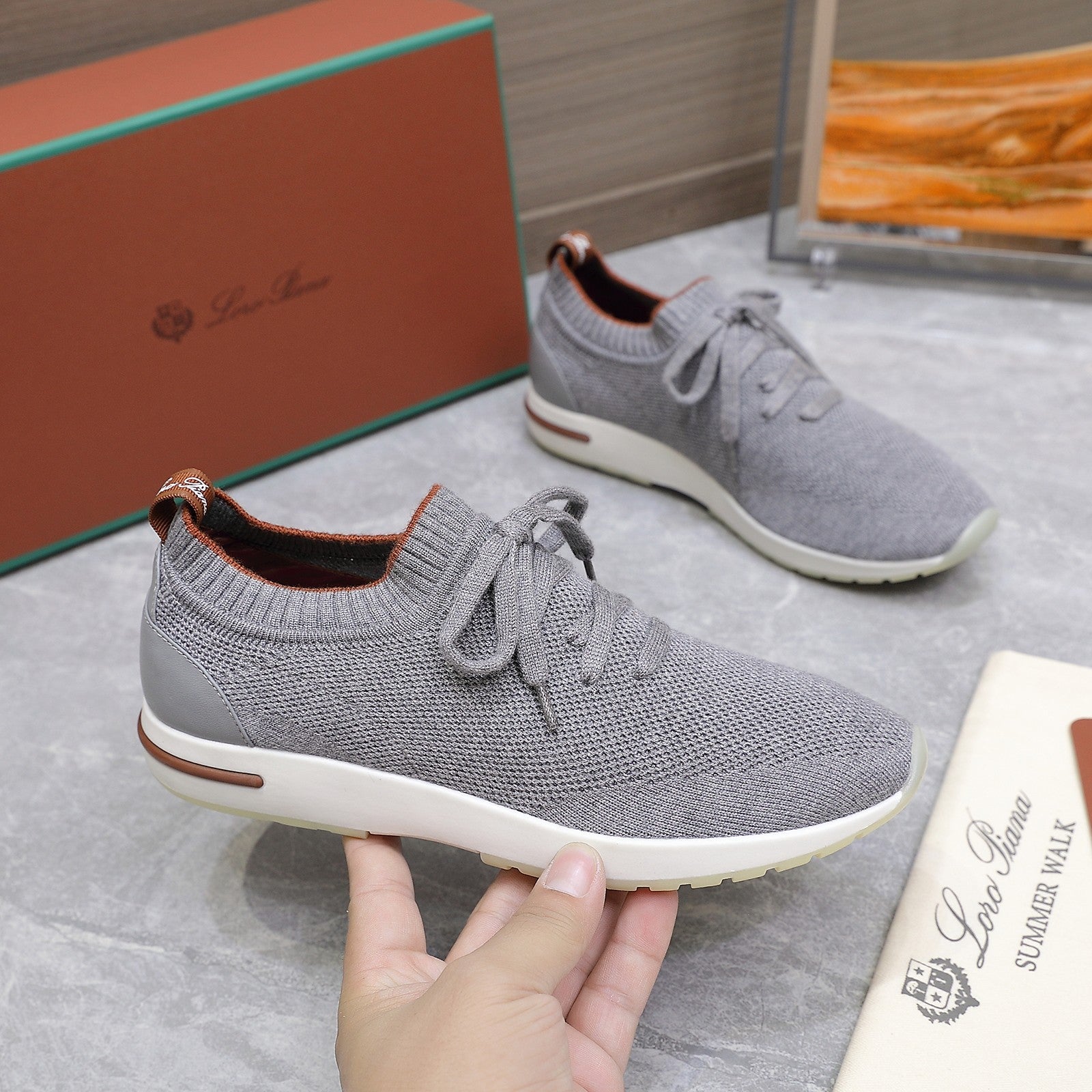LP lady Flexy Walk  Sneaker Gray mix Orange Wool And Calfskin 310448