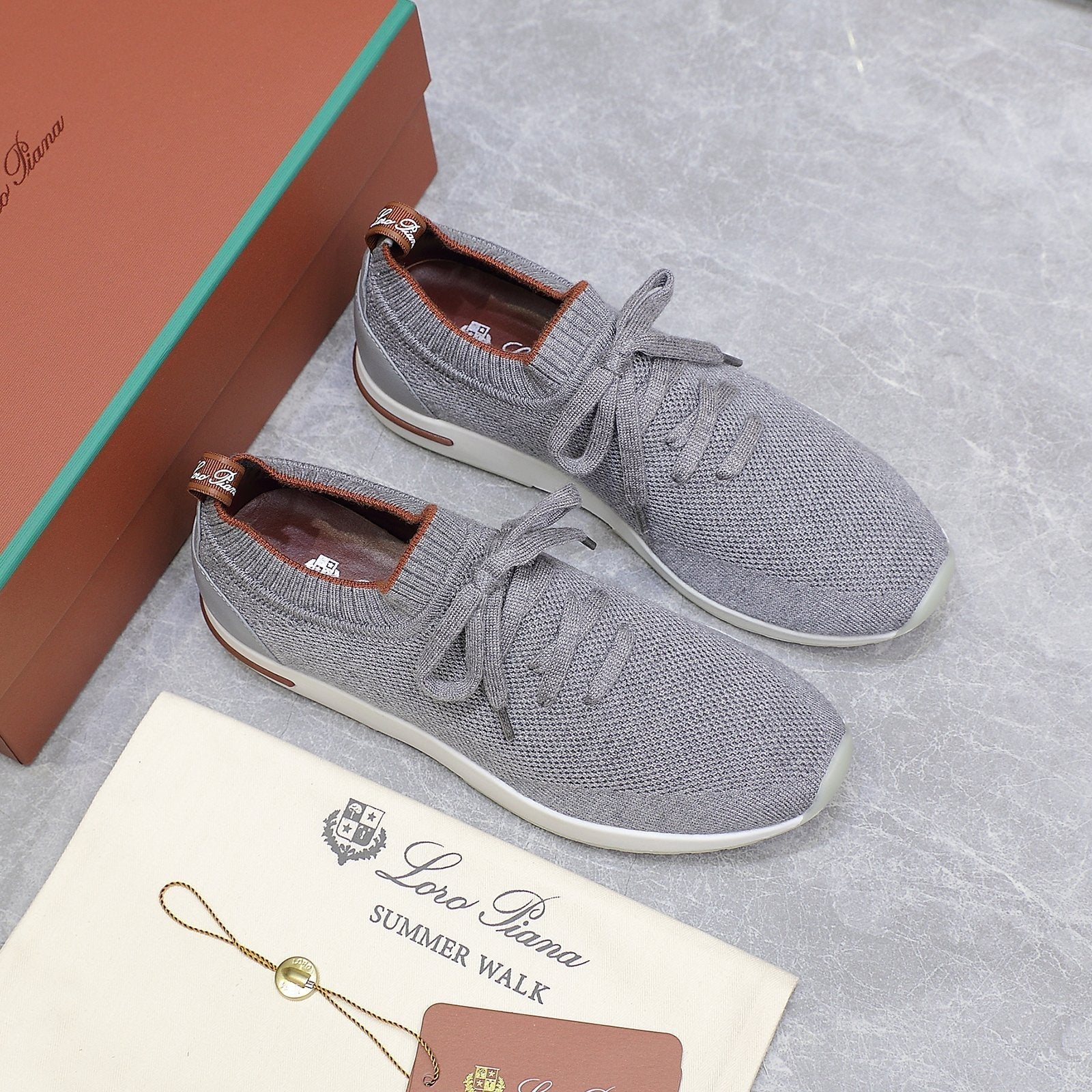 LP lady Flexy Walk  Sneaker Gray mix Orange Wool And Calfskin 310448