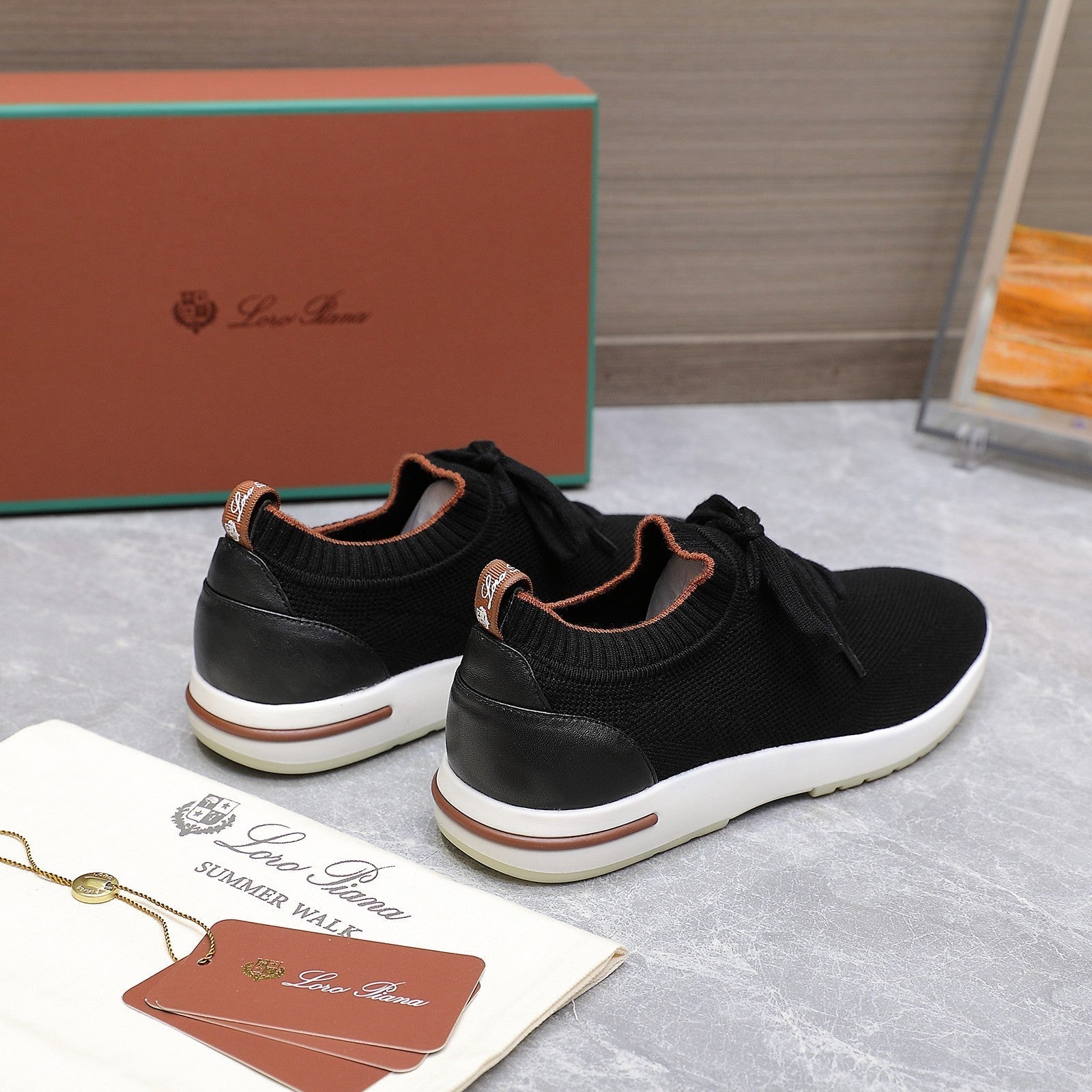 LP lady Flexy Walk  Sneaker Black mix Orange Wool And Calfskin 310451