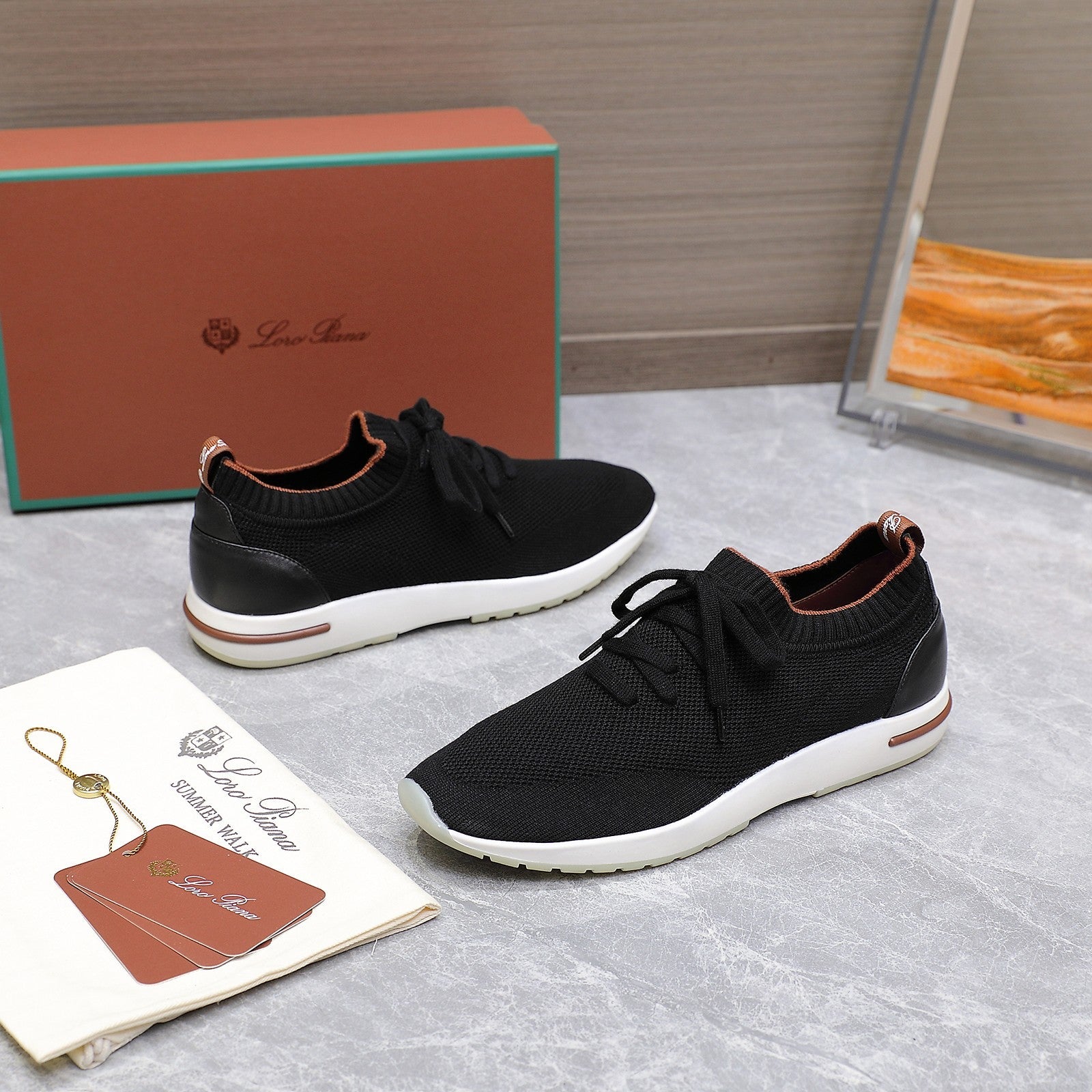 LP lady Flexy Walk  Sneaker Black mix Orange Wool And Calfskin 310451