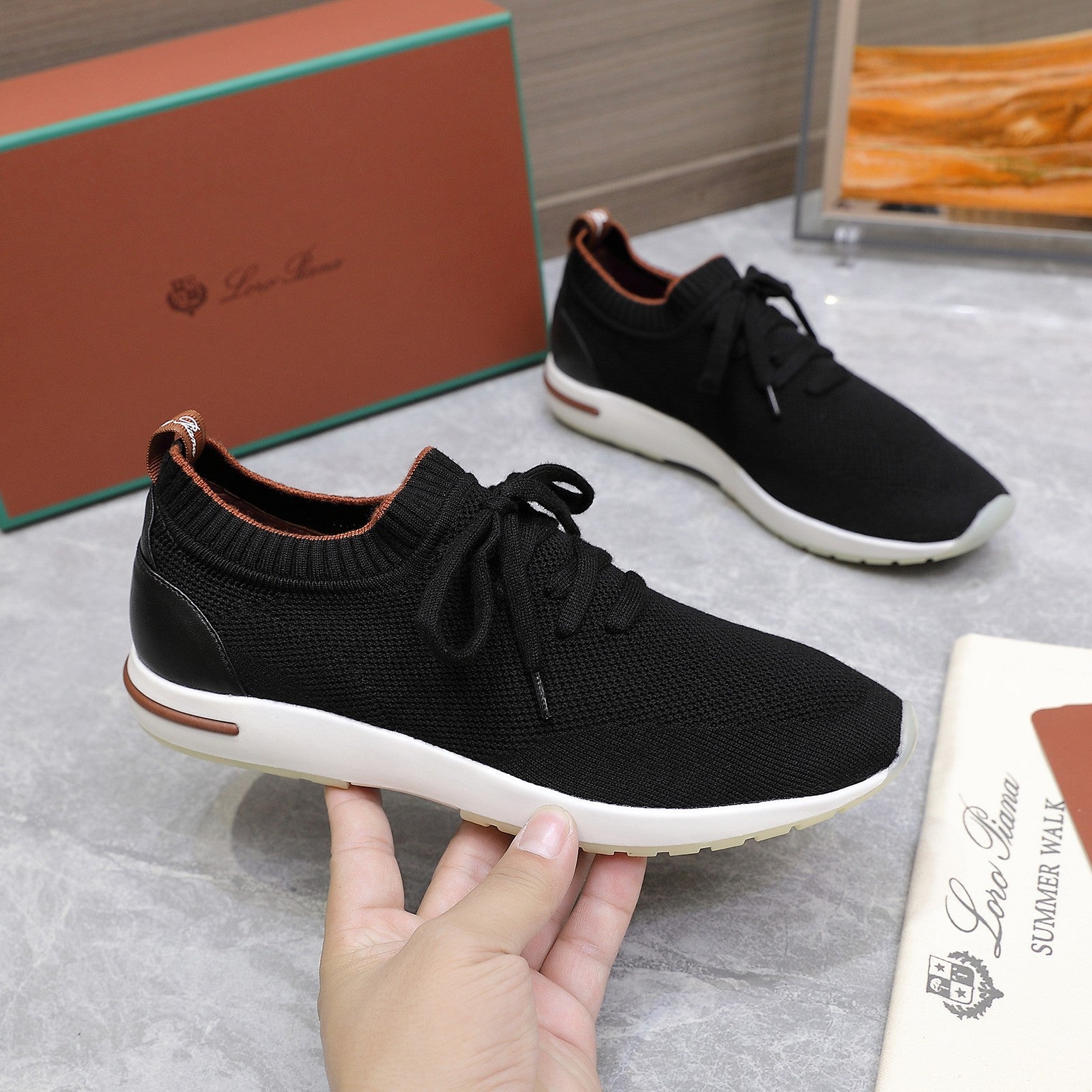 LP lady Flexy Walk  Sneaker Black mix Orange Wool And Calfskin 310451