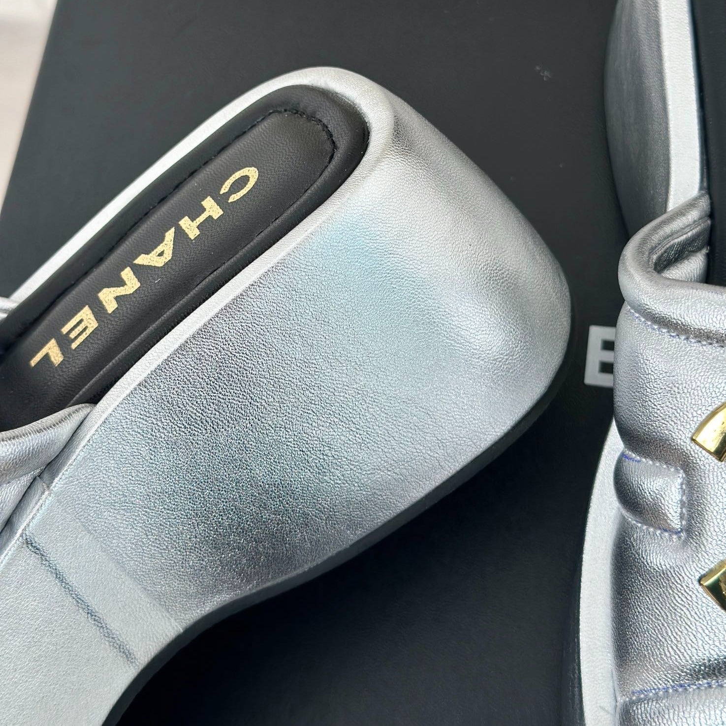 Large Double C Platform Slippers Silver