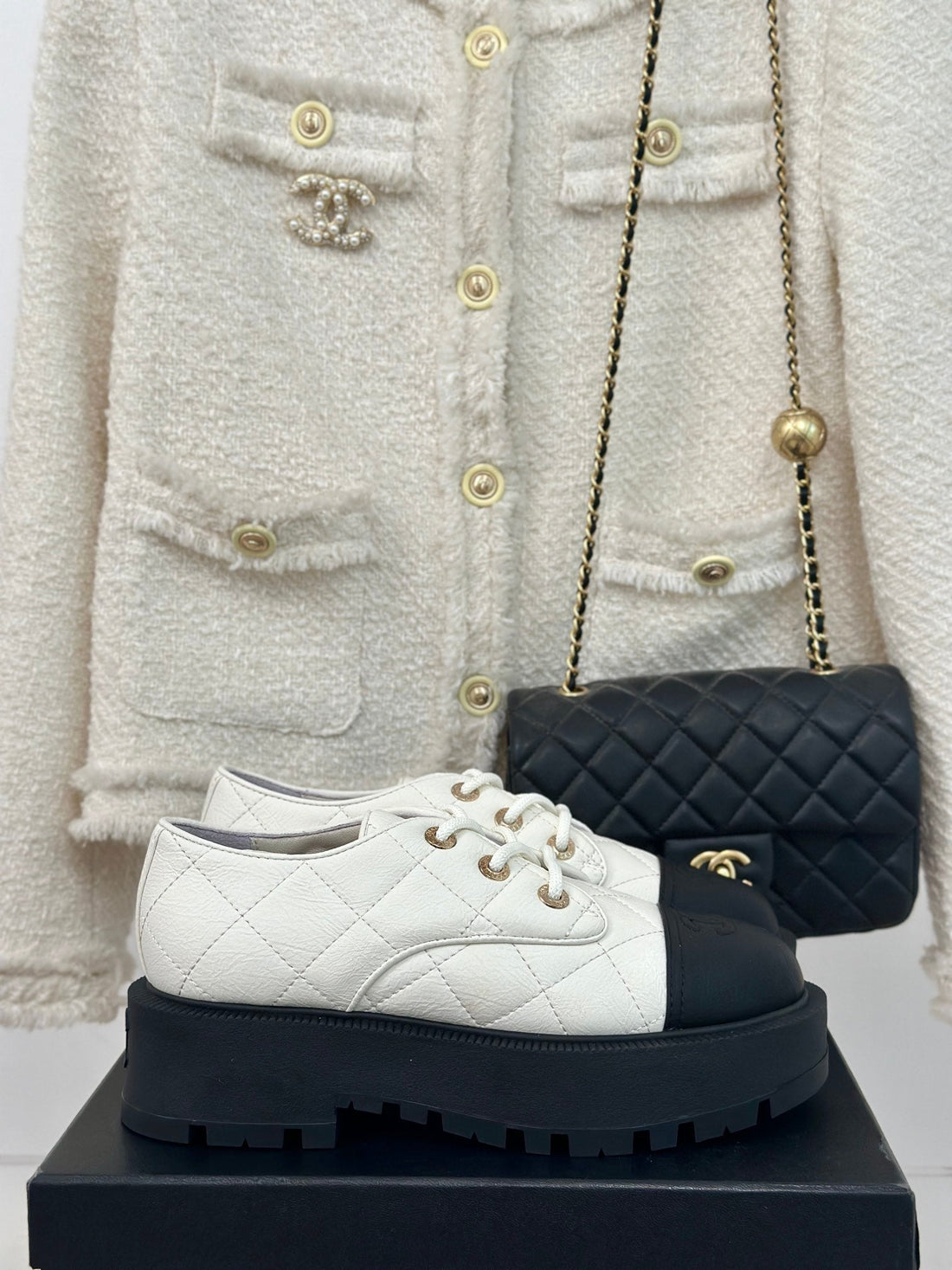 CC Classic Sneaker 50mm White Quilted Wrinkled Calfskin
