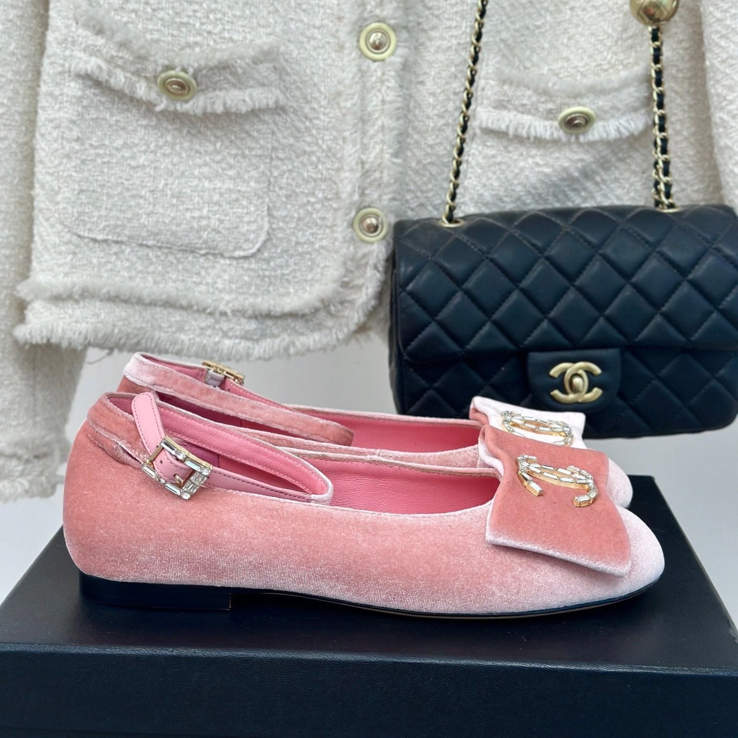 CC Mary Jane Pink Velvet Lambskin lining