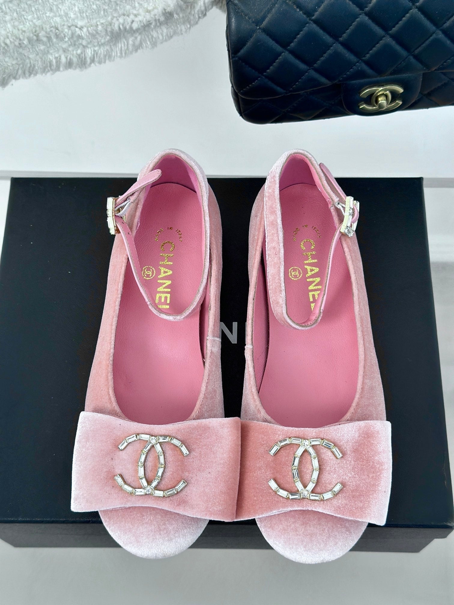 CC Mary Jane Pink Velvet Lambskin lining