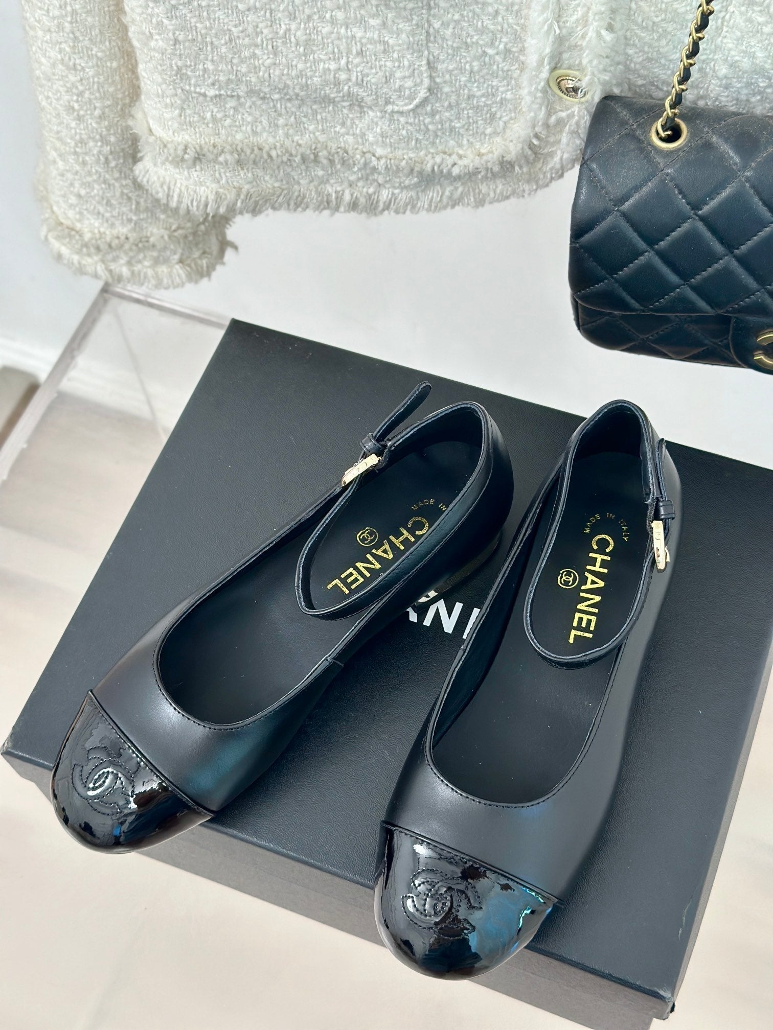 CC Mary Jane Plain Black Round Nose Lambskin