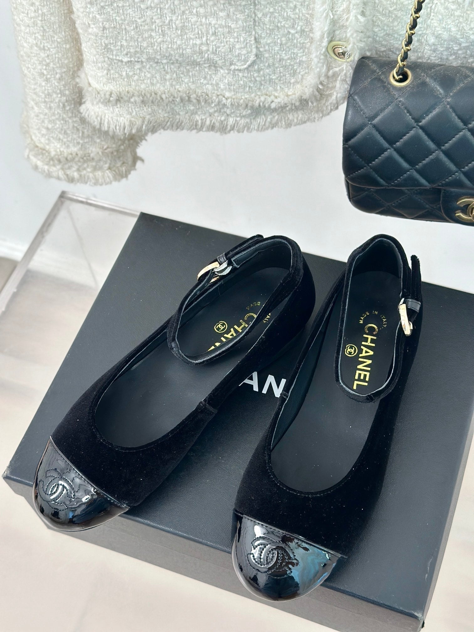 CC Mary Jane Plain Black Round Nose Suede And Lambskin