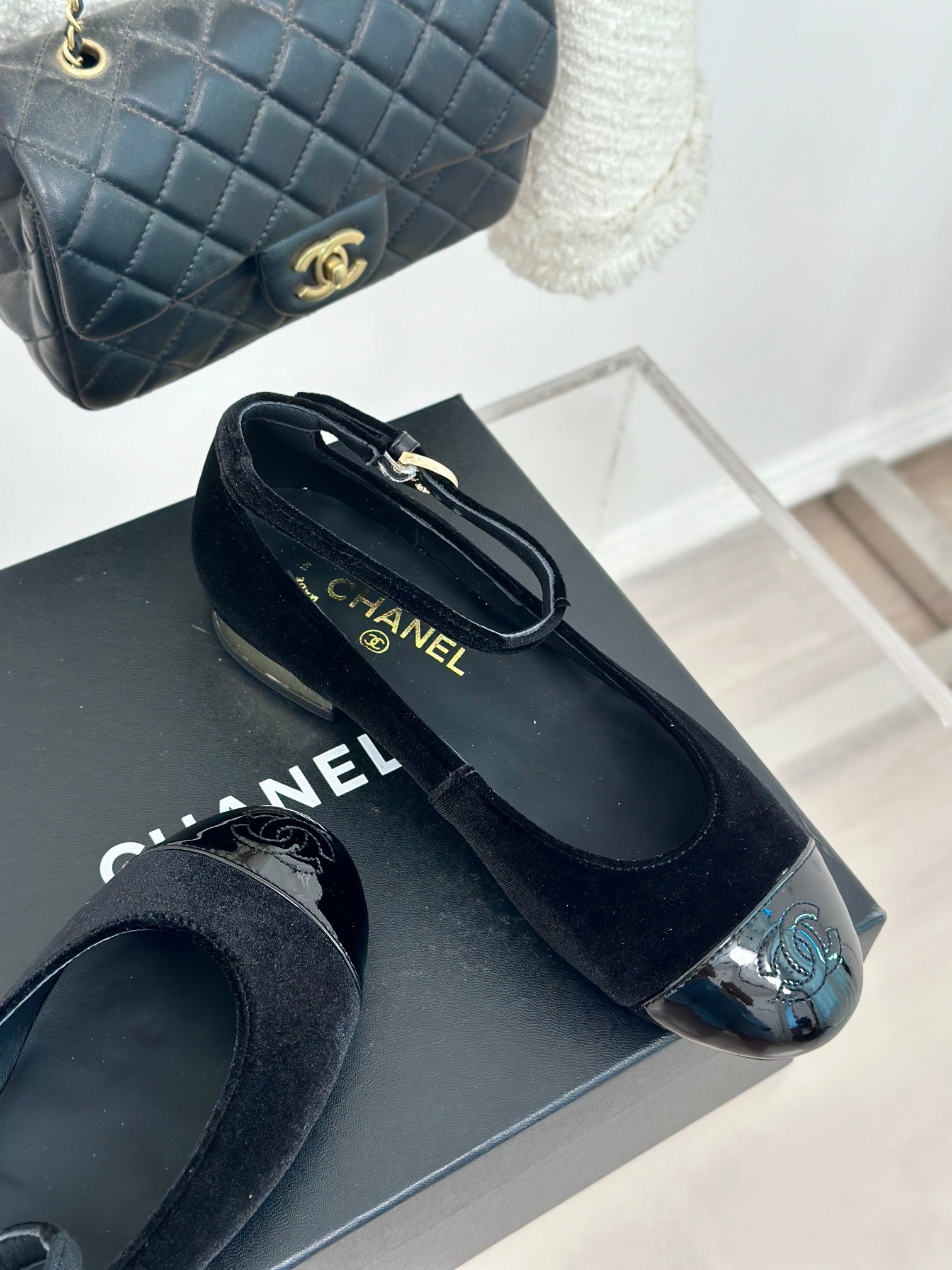 CC Mary Jane Plain Black Round Nose Suede And Lambskin