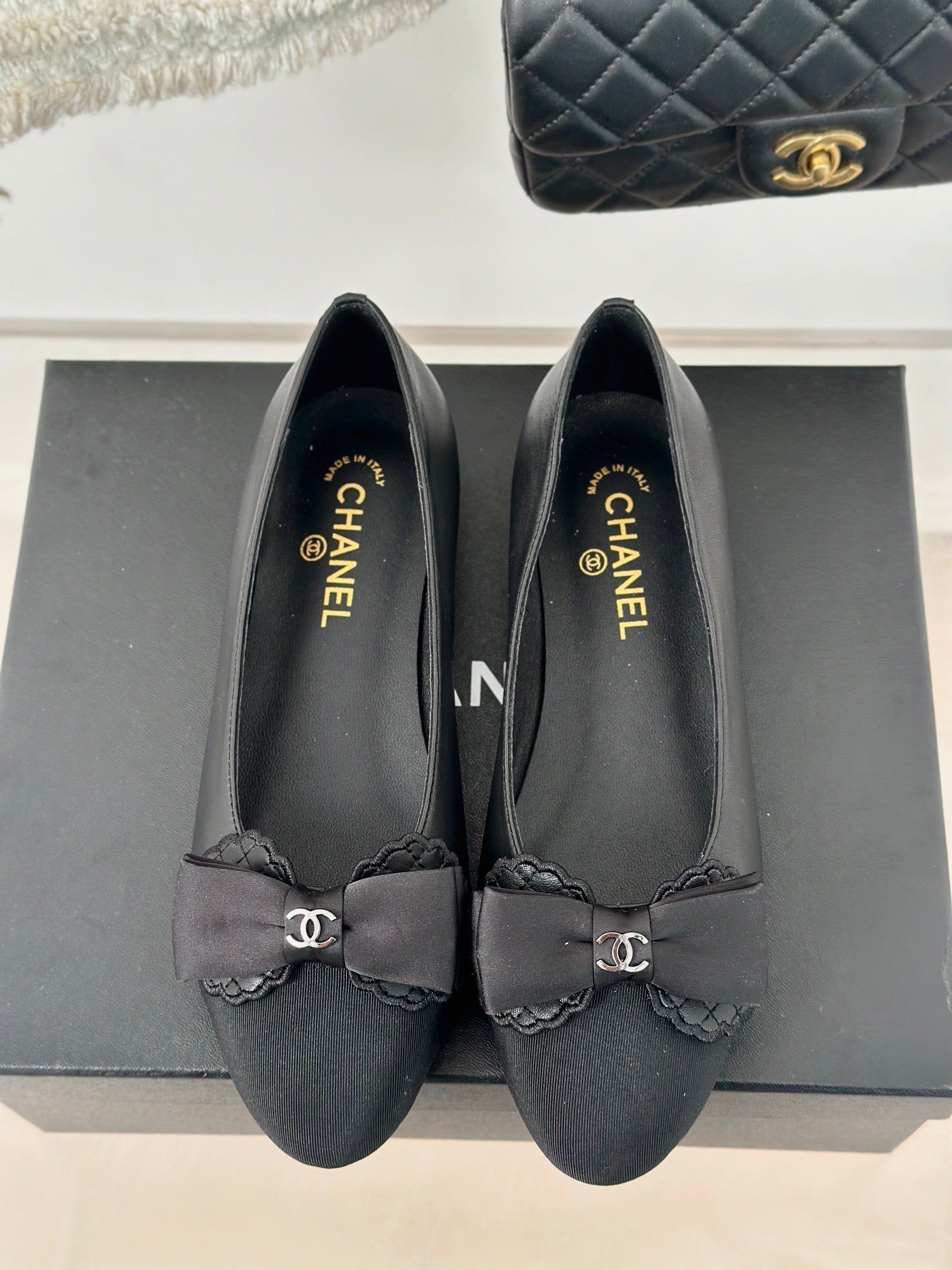 CC Ballet Flats Black With Bow Lambskin