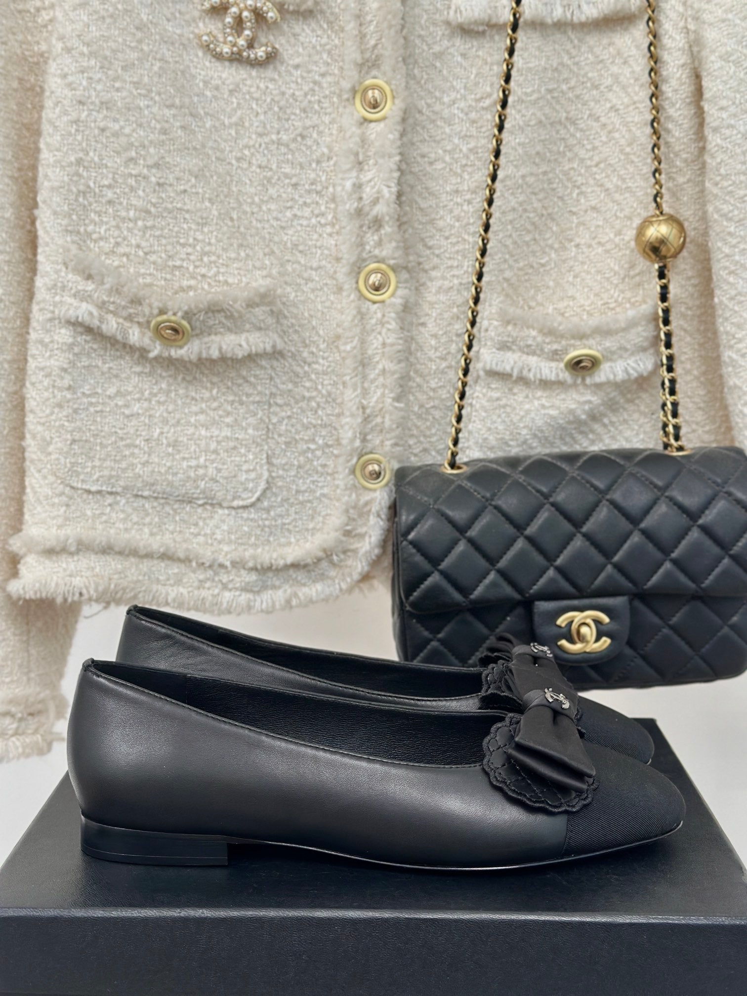 CC Ballet Flats Black With Bow Lambskin