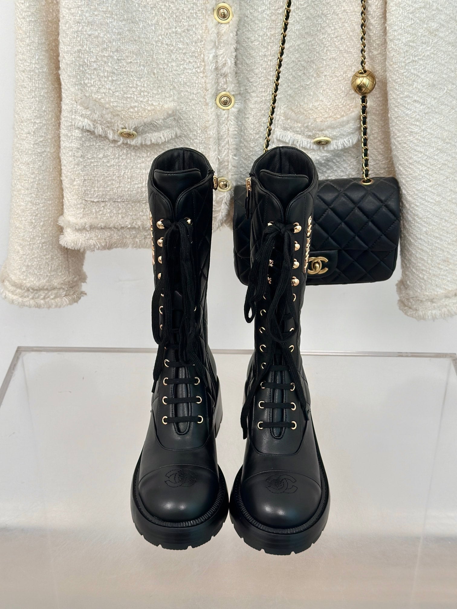 CC High Boots 50mm Black Quilted Calfskin
