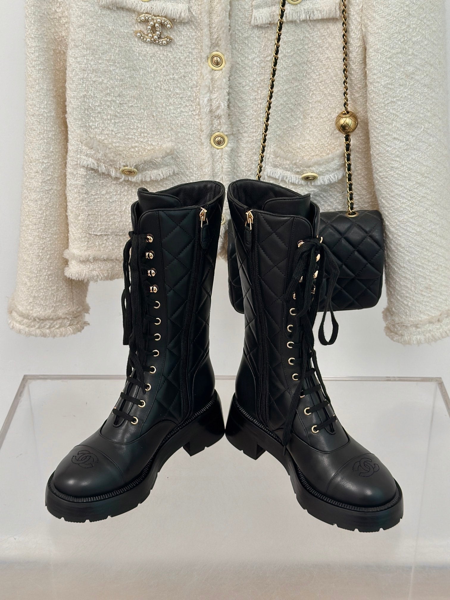 CC High Boots 50mm Black Quilted Calfskin
