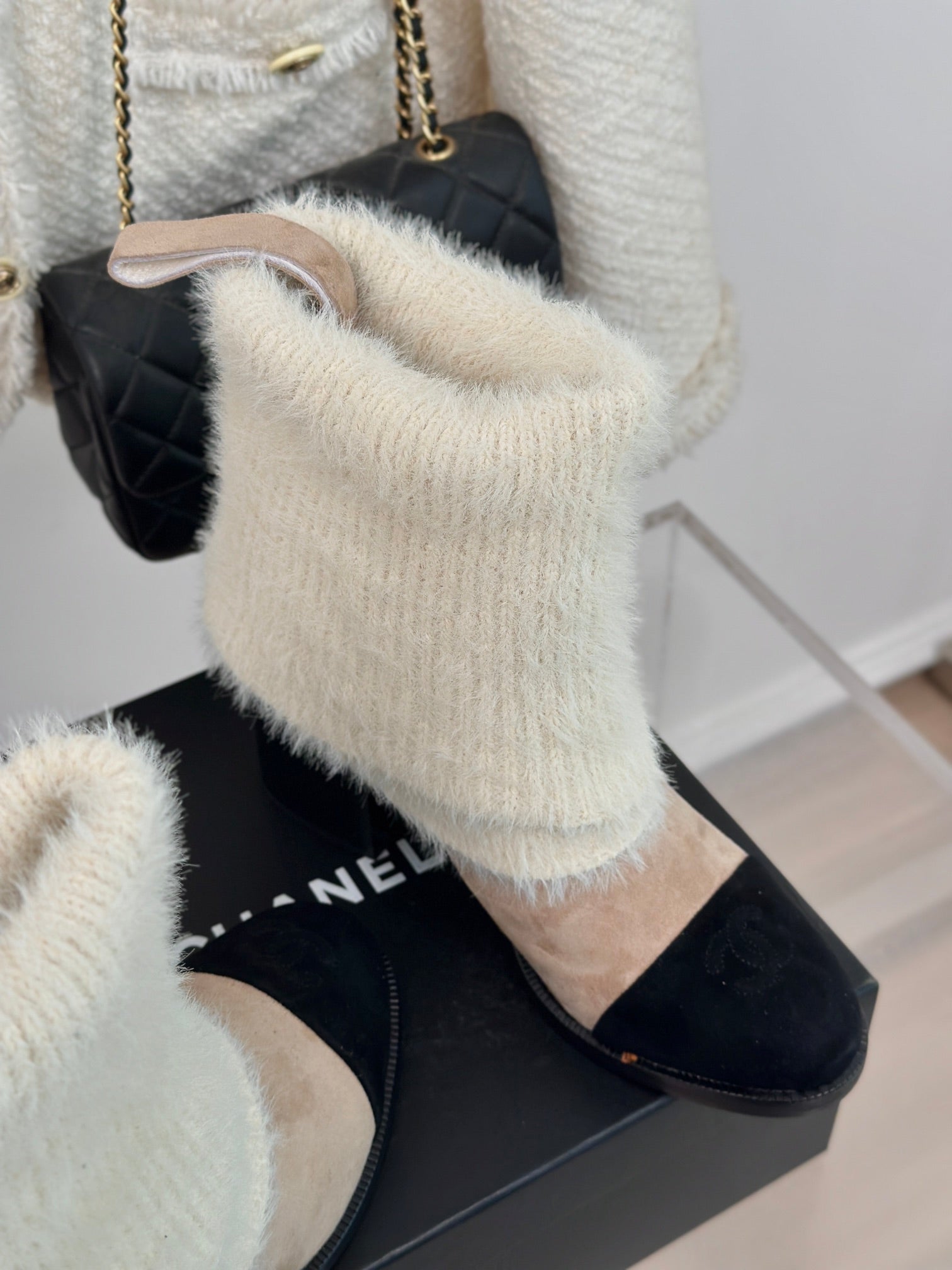 CC Short Boots 60mm Beige White Suede And Wool Yarn