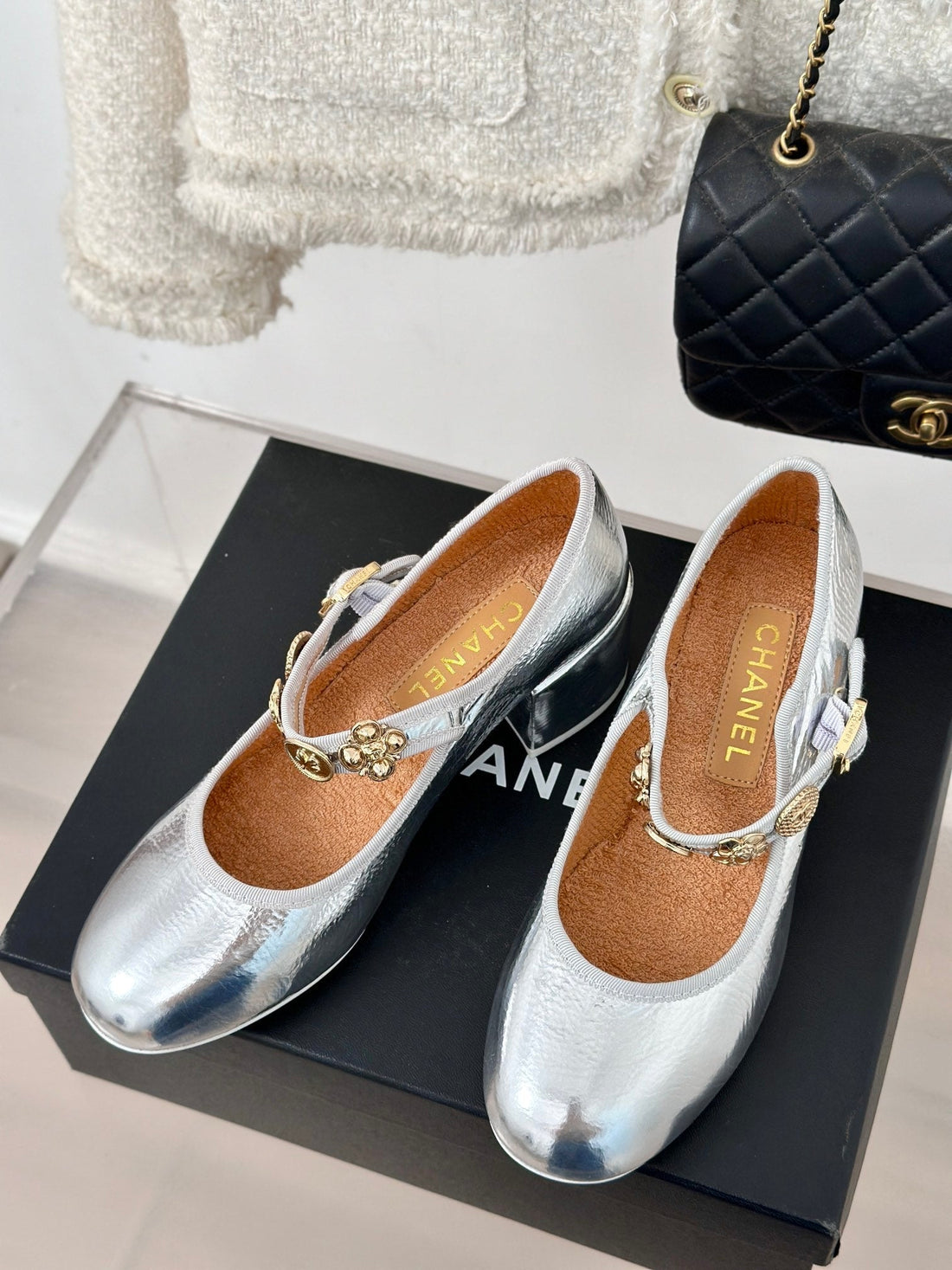 CC High Mary Jane Silver Lambskin Wrinkled