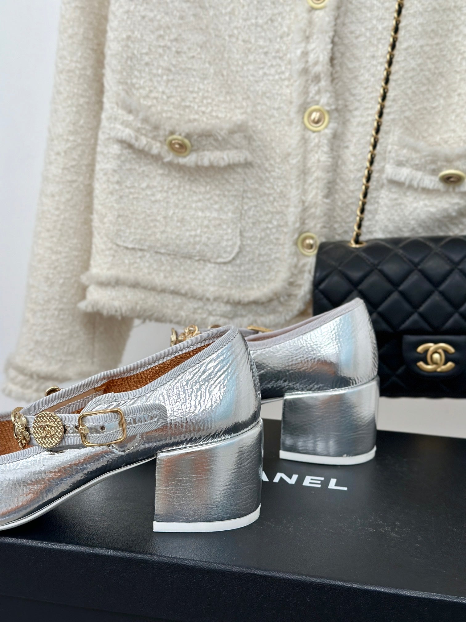 CC High Mary Jane Silver Lambskin Wrinkled