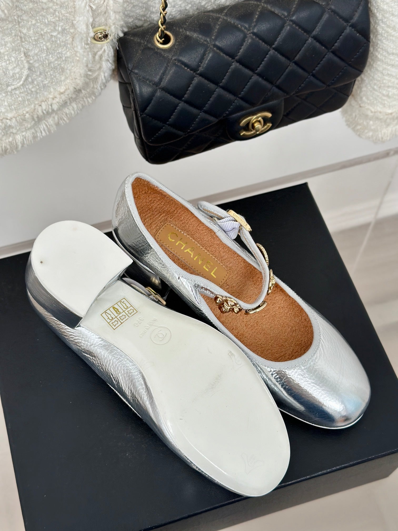 CC High Mary Jane Silver Lambskin Wrinkled