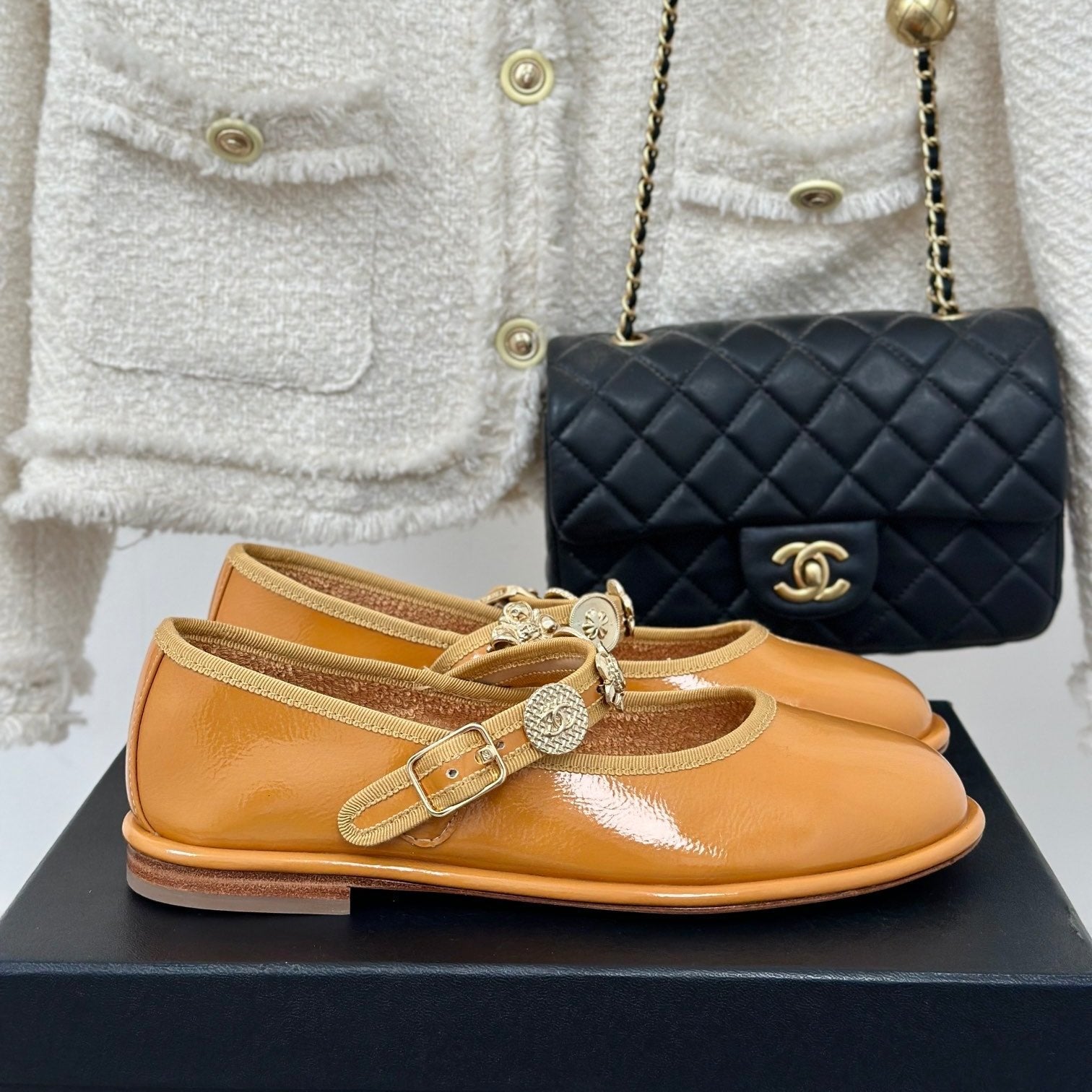 CC Mary Jane Glossy Orange Brown Cowhide And Lambskin