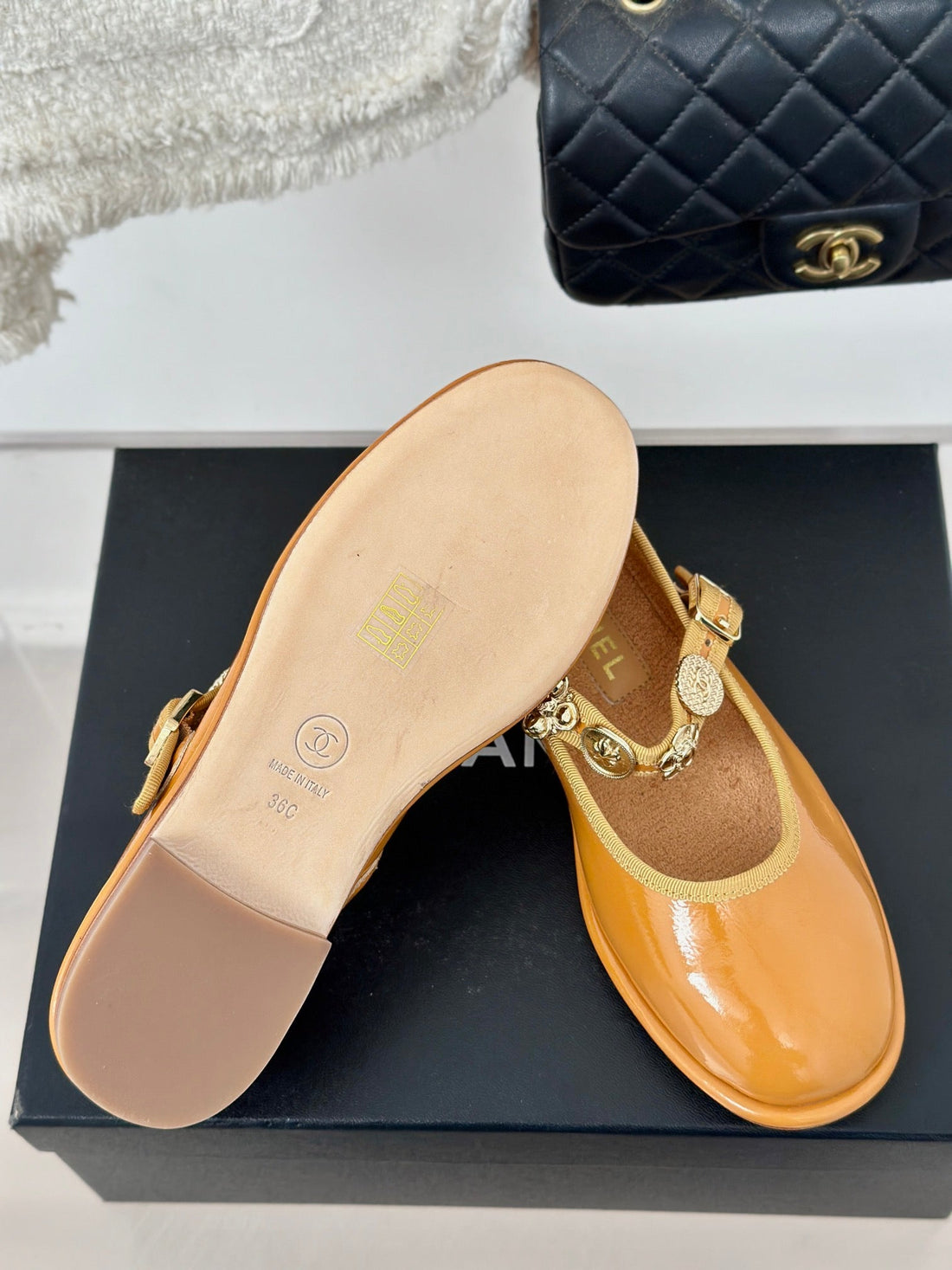 CC Mary Jane Glossy Orange Brown Cowhide And Lambskin